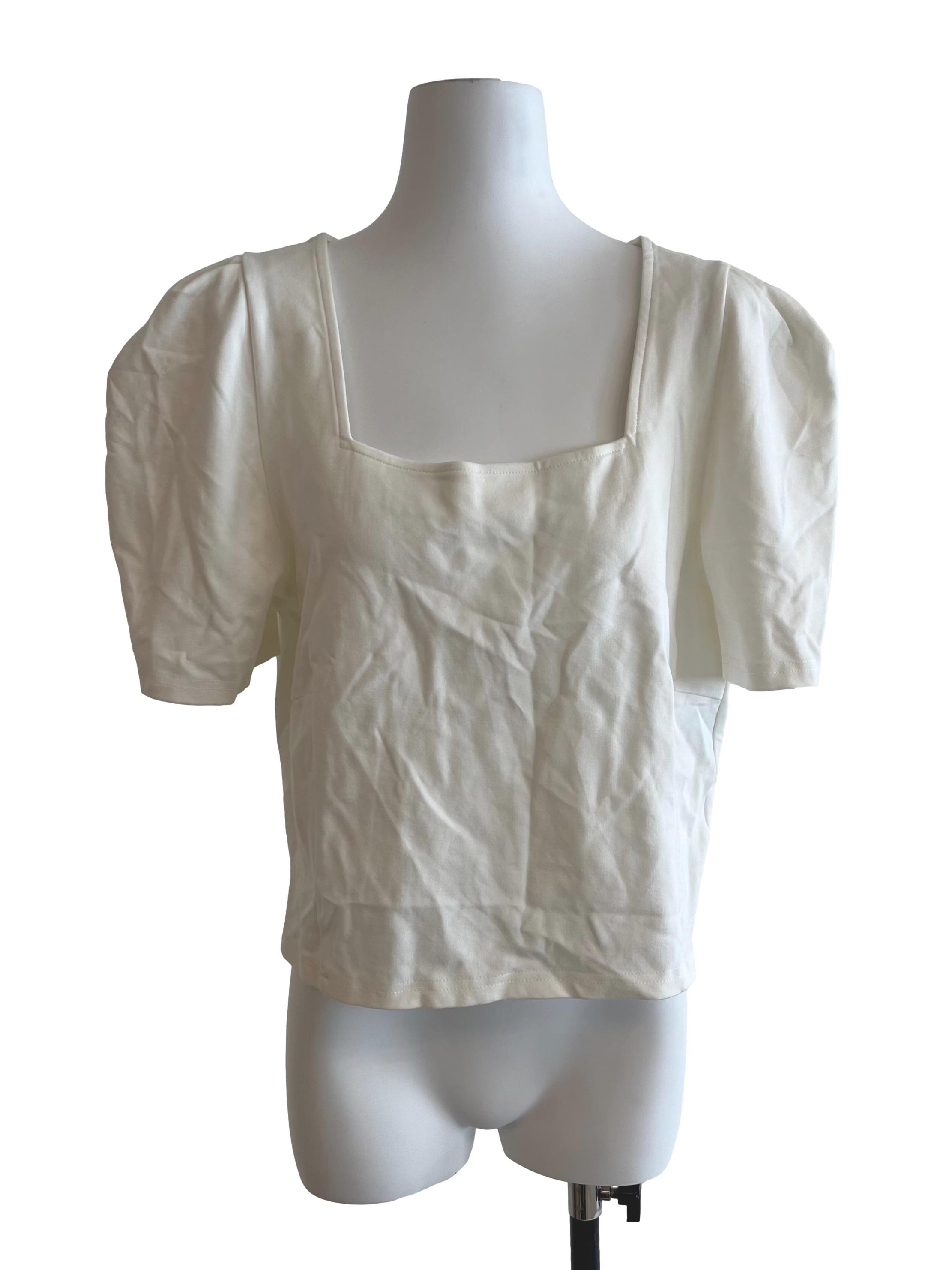 White Square Neck Puff Sleeve Top