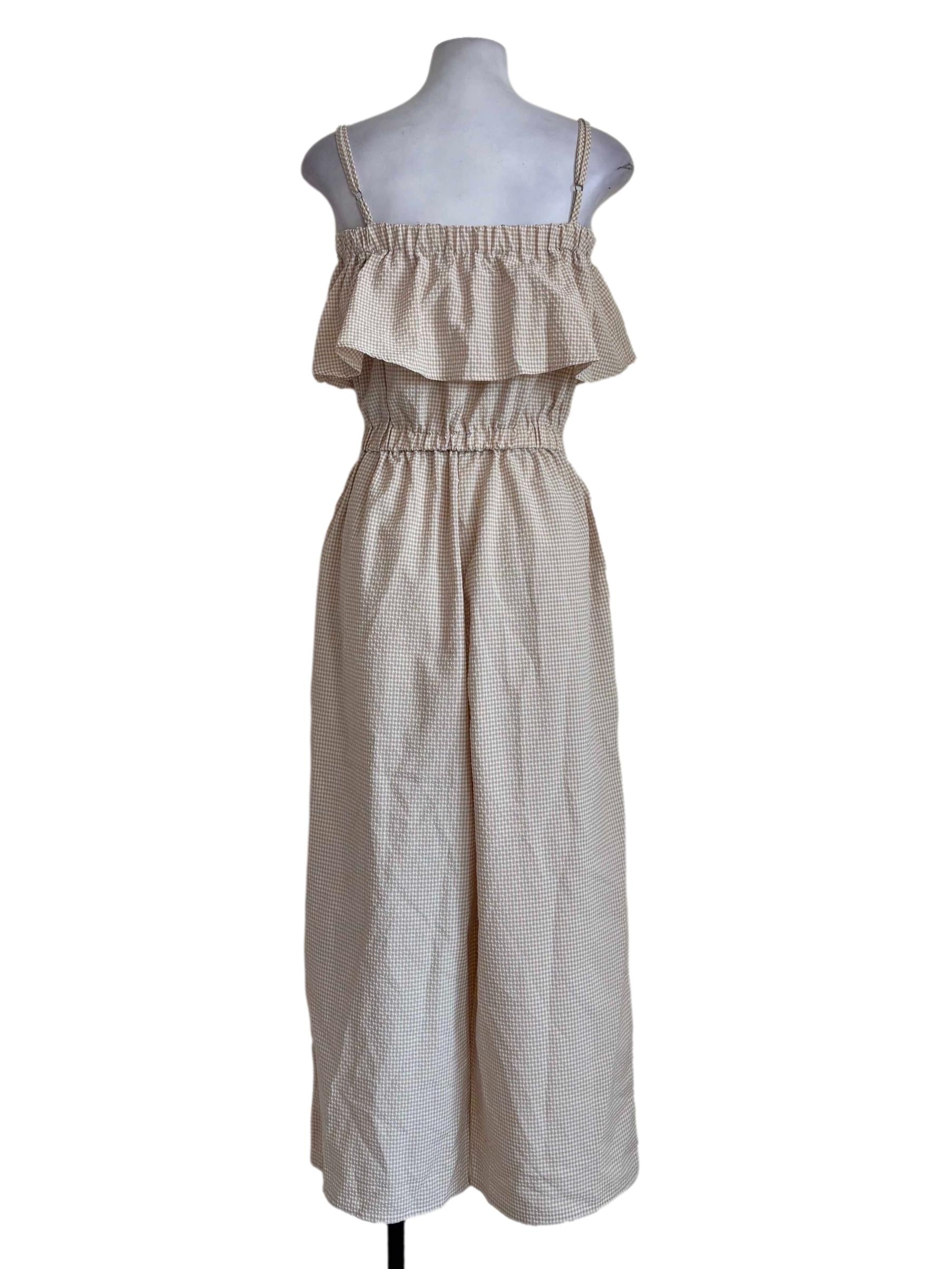 Light Brown Gingham Sleeveless Jumpsuit
