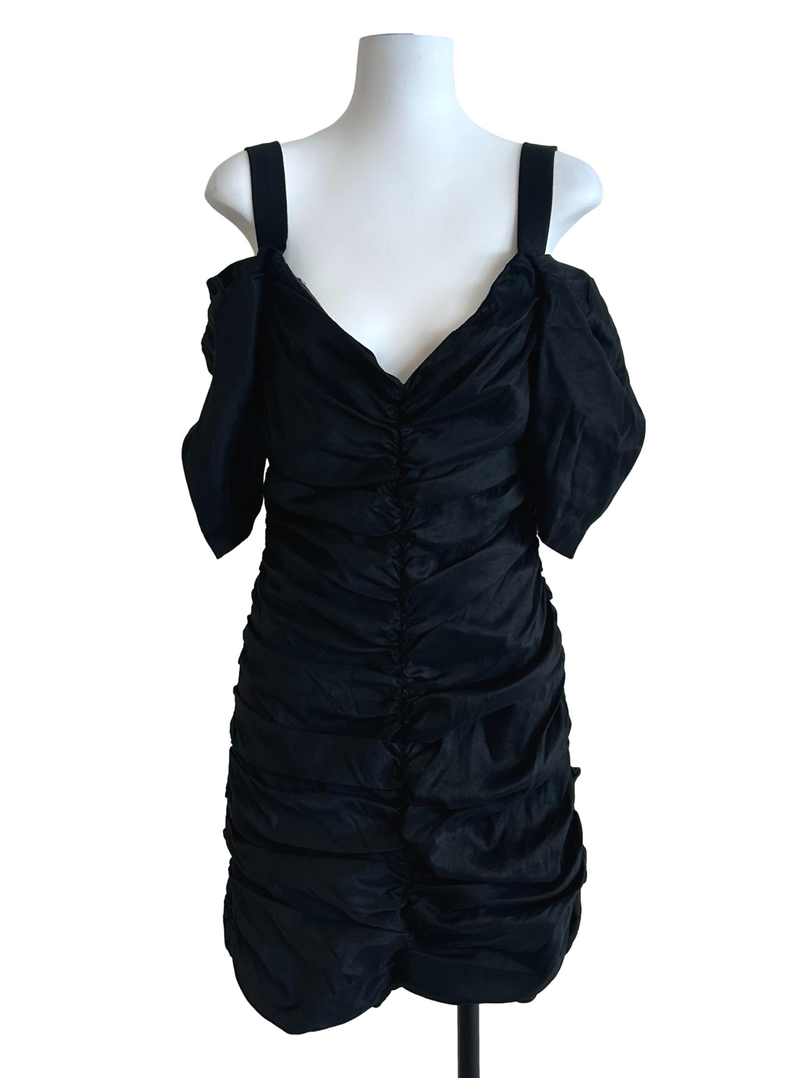 Satin Black Ruched Dress