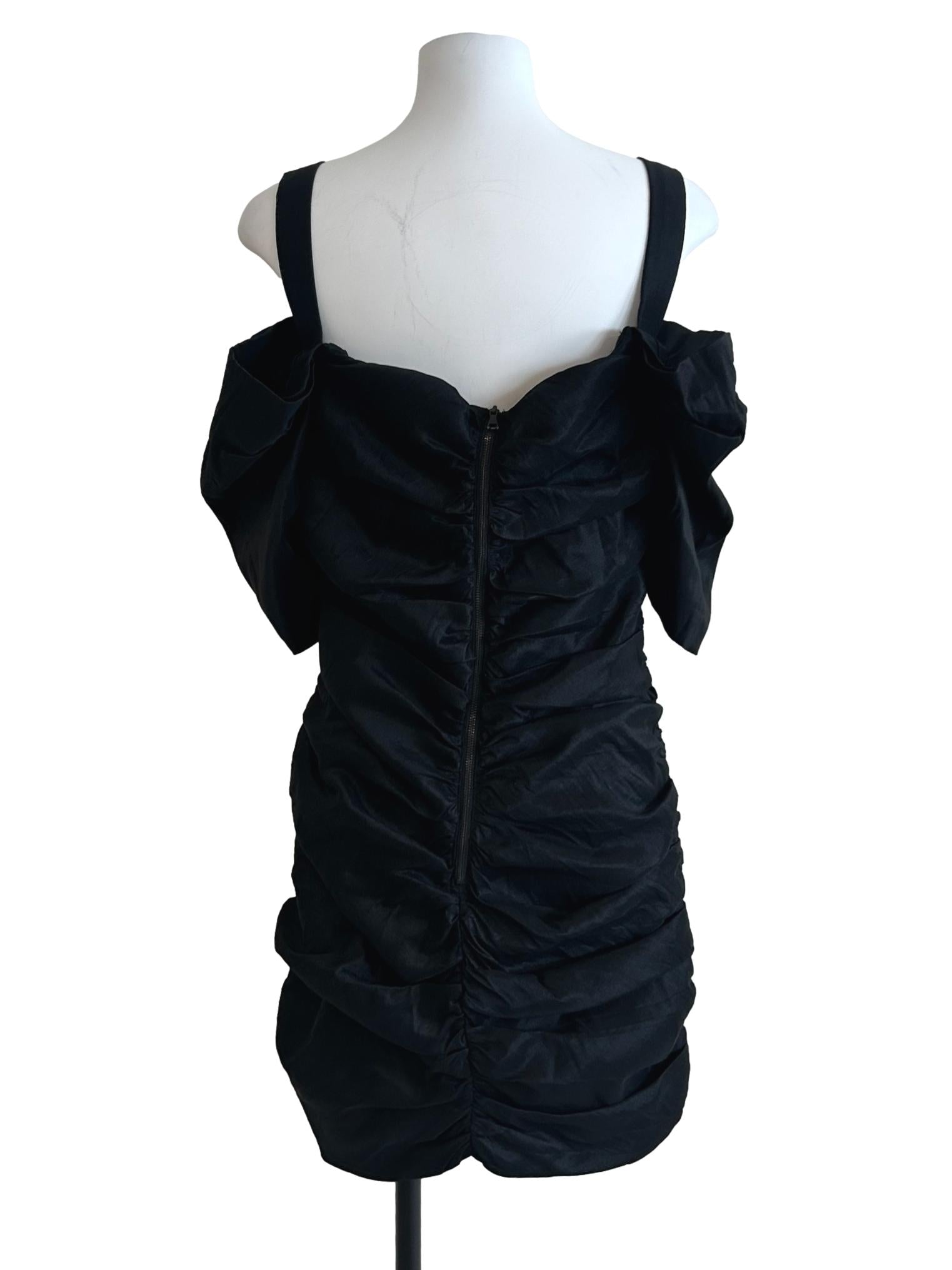Satin Black Ruched Dress