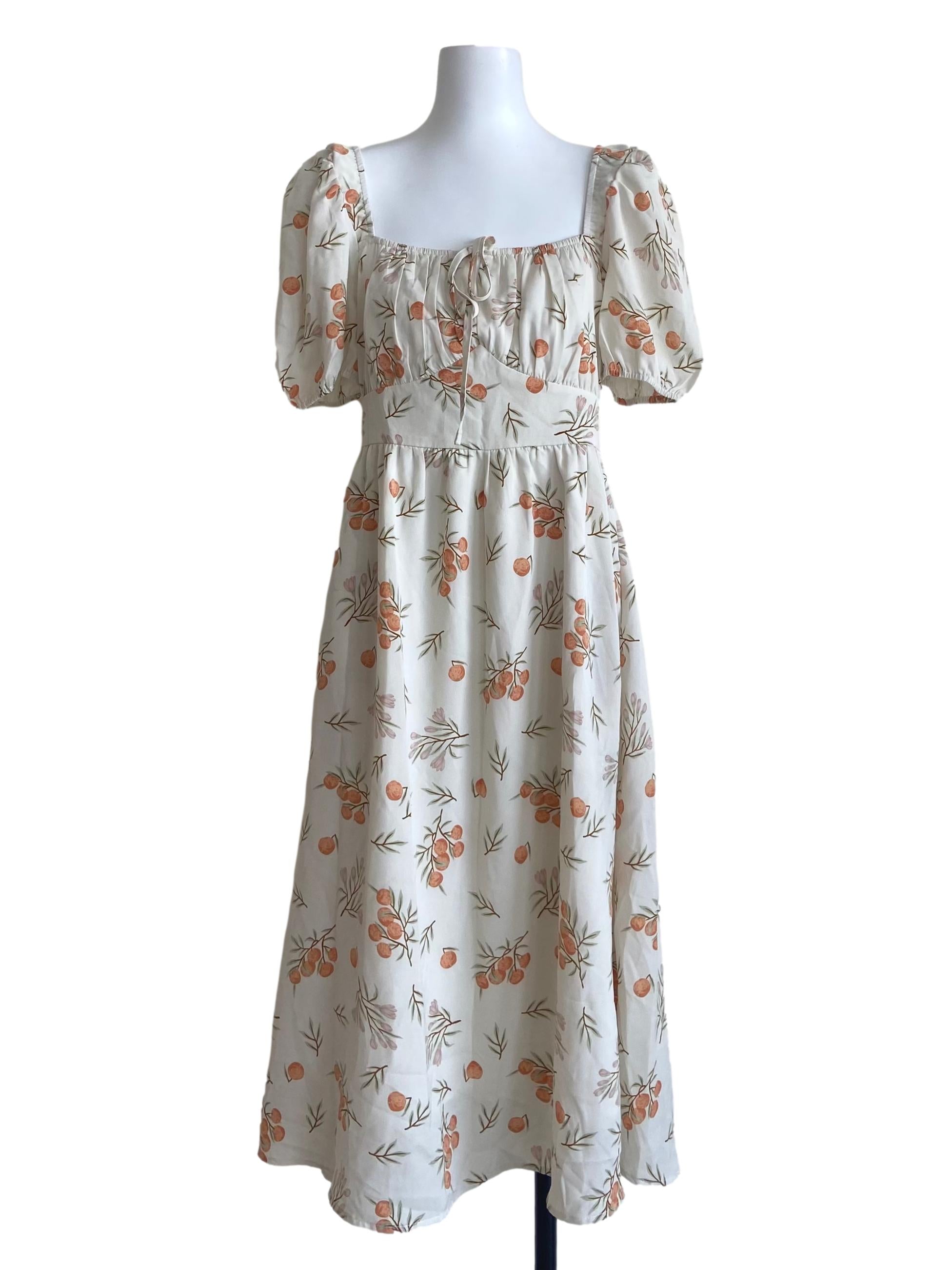 Parchment Square Neck & Floral A-Line Dress