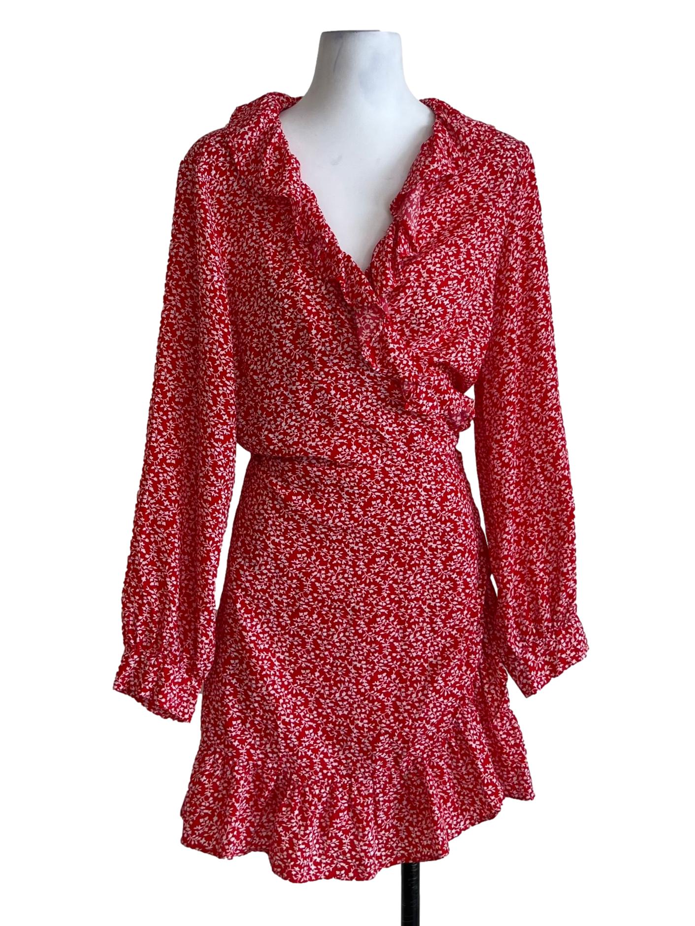 Candy Red Floral Wrap Dress