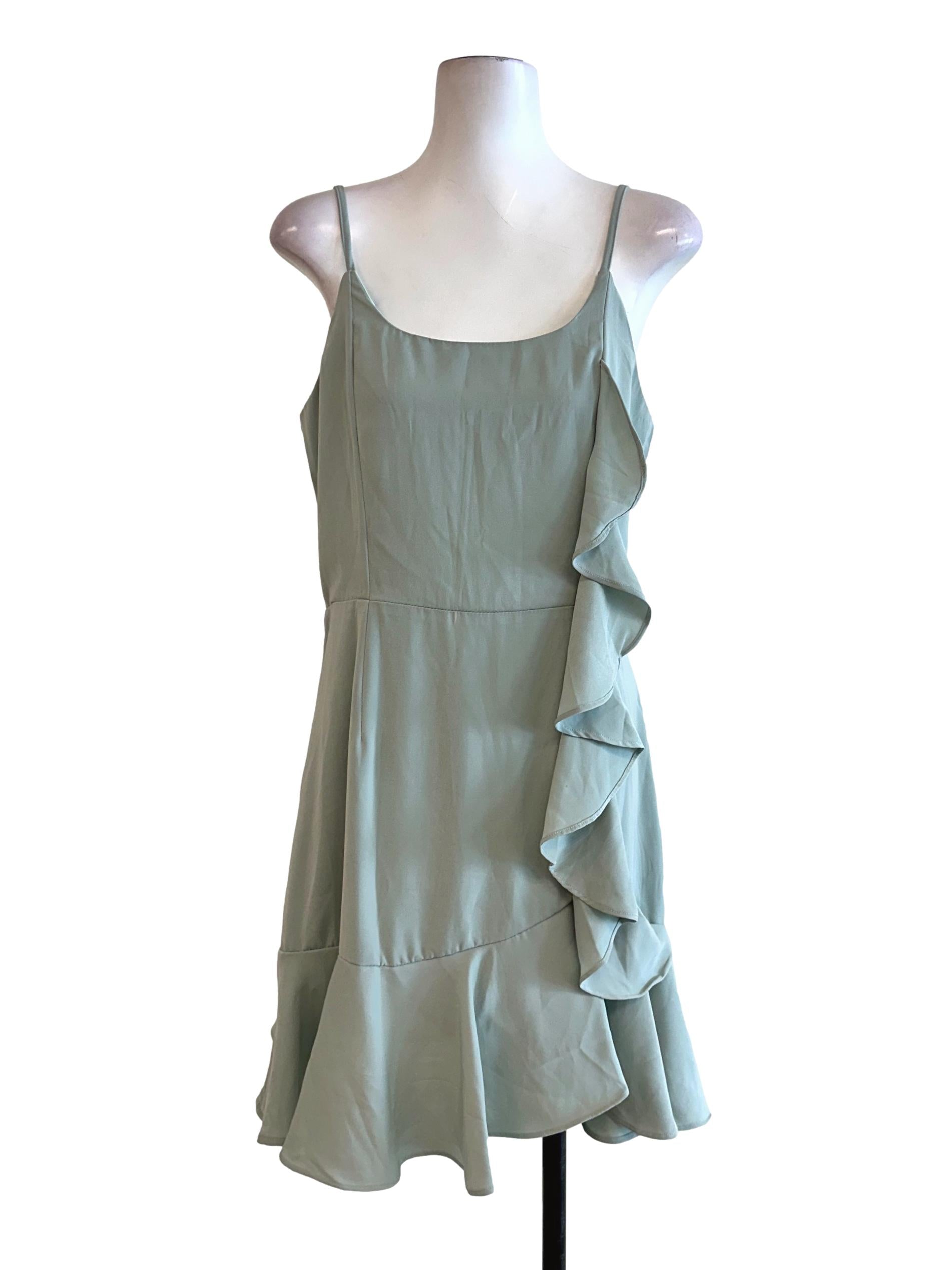 Mint Green Sleeveless Ruffles Pattern Mini Dress