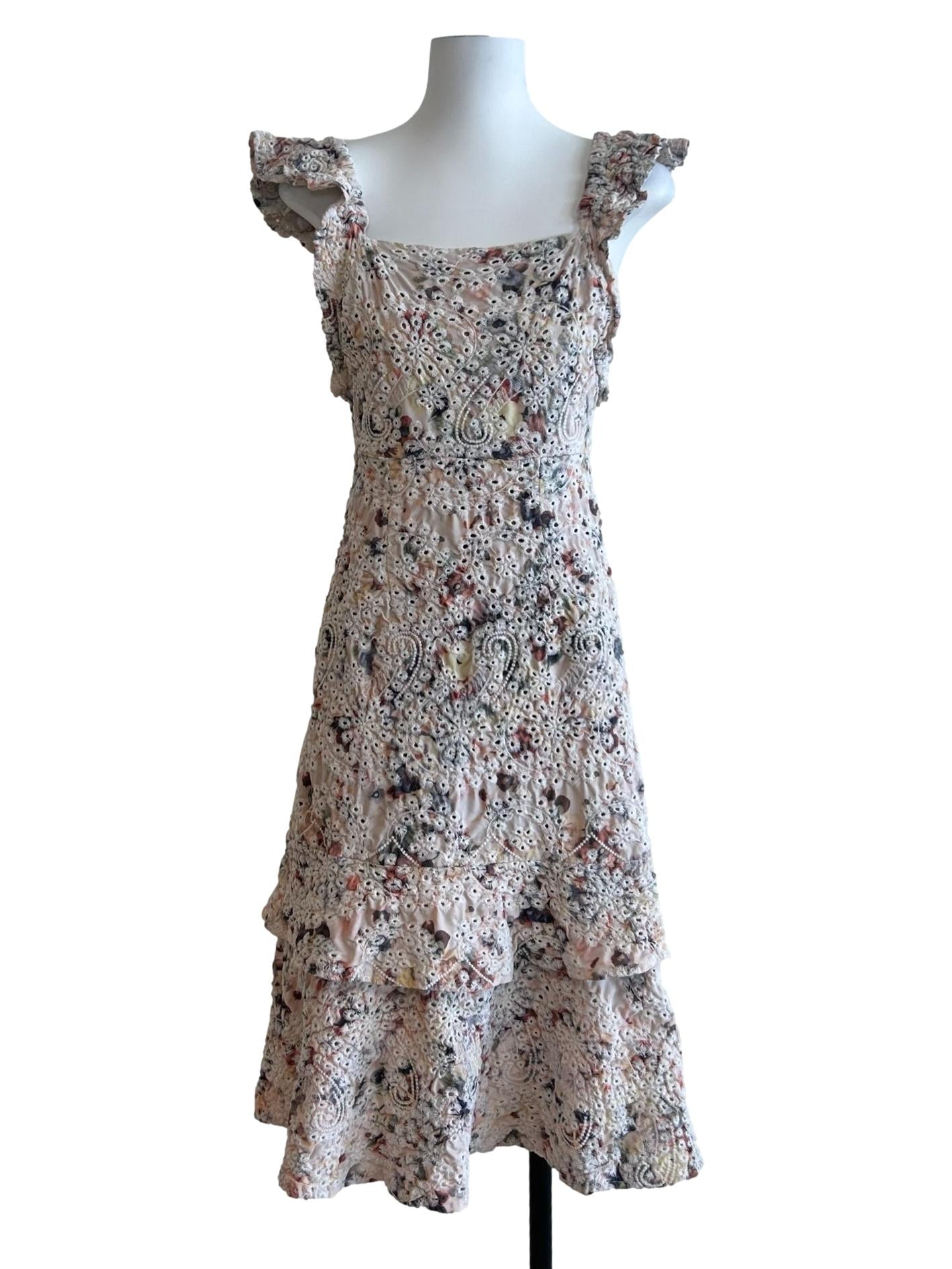 Rice White Floral Tiered Dress