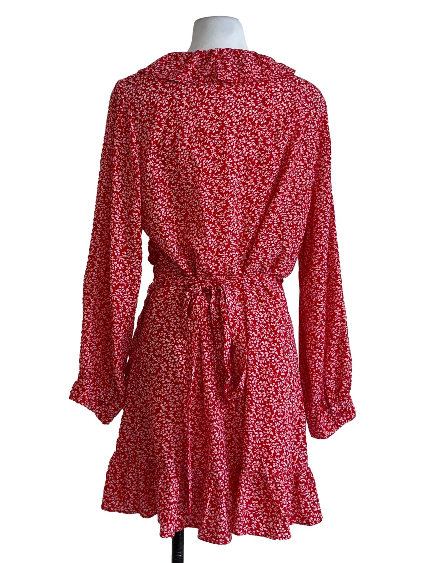 Candy Red Floral Wrap Dress