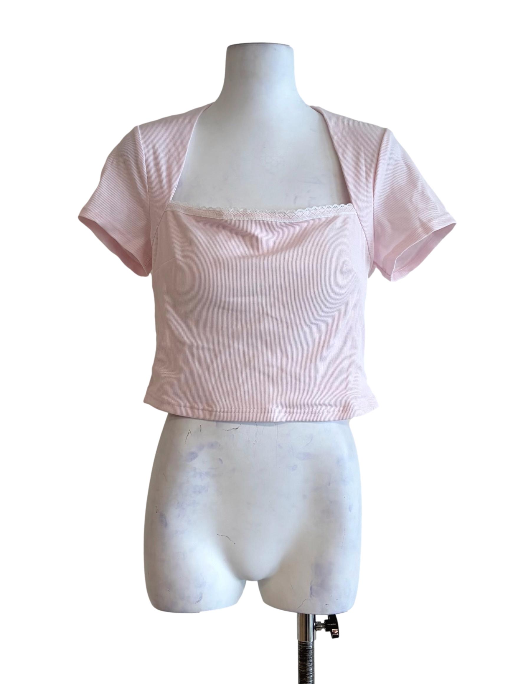 Flamingo Pink Square Neckline Crop Top