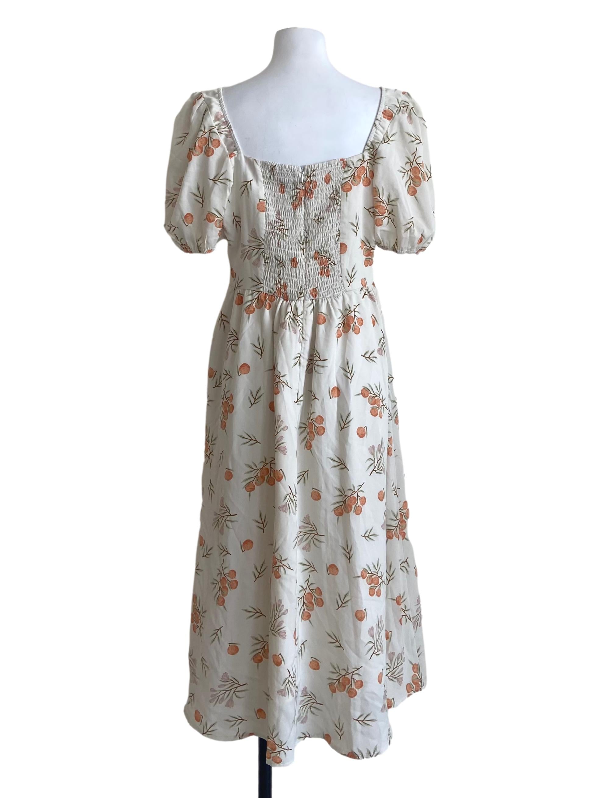 Parchment Square Neck & Floral A-Line Dress