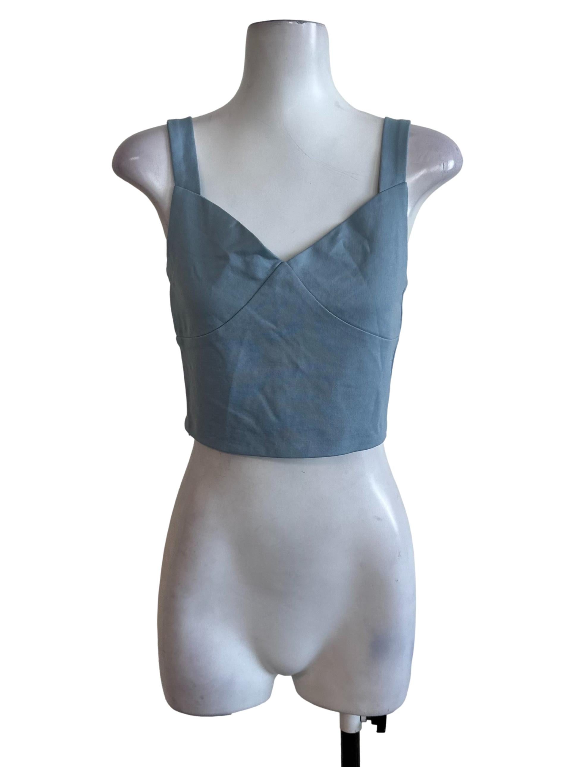 Dusty Blue V Neck Fitted Top