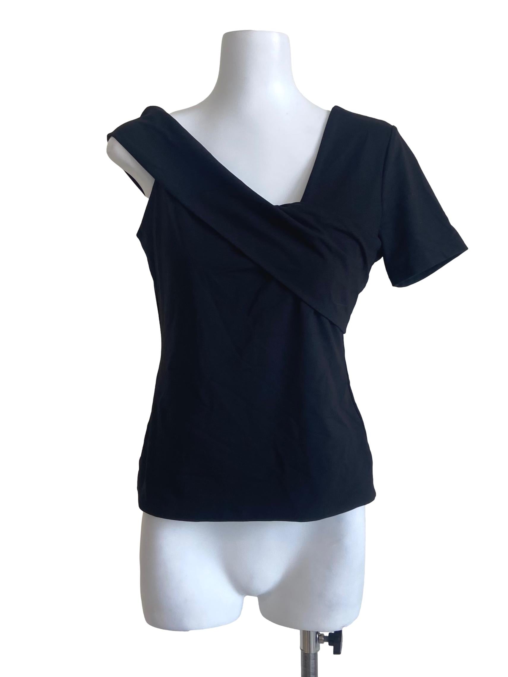Black Asymmetric Shoulder Twill Top
