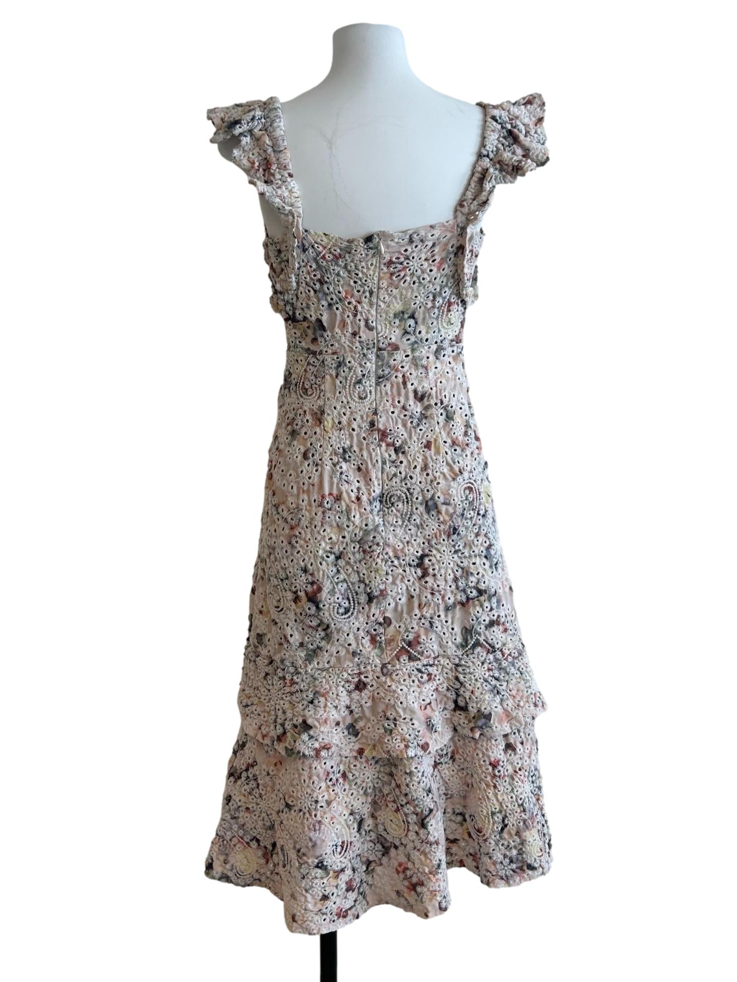 Rice White Floral Tiered Dress