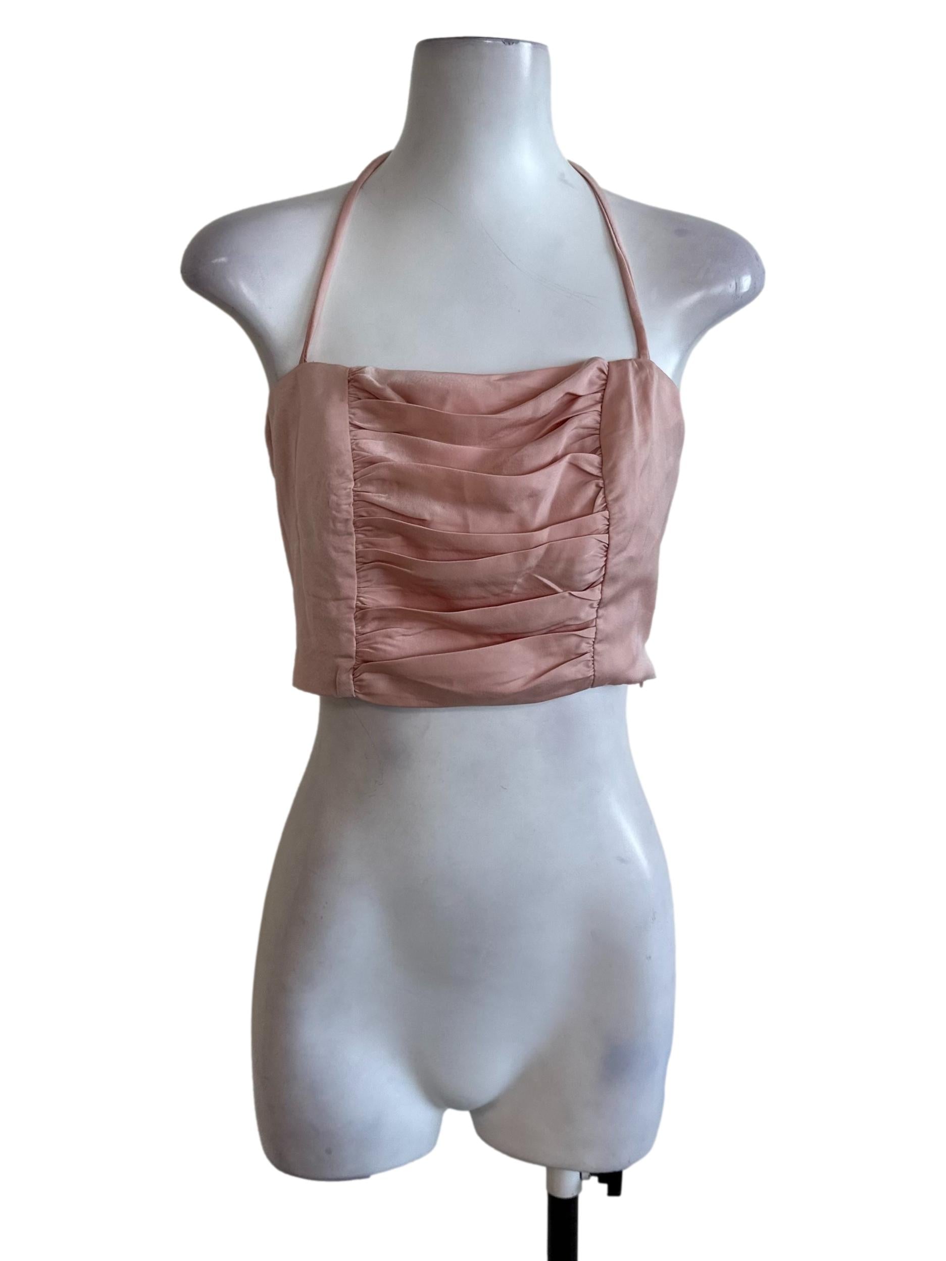 Light Pink Satin Ruched Halter Top