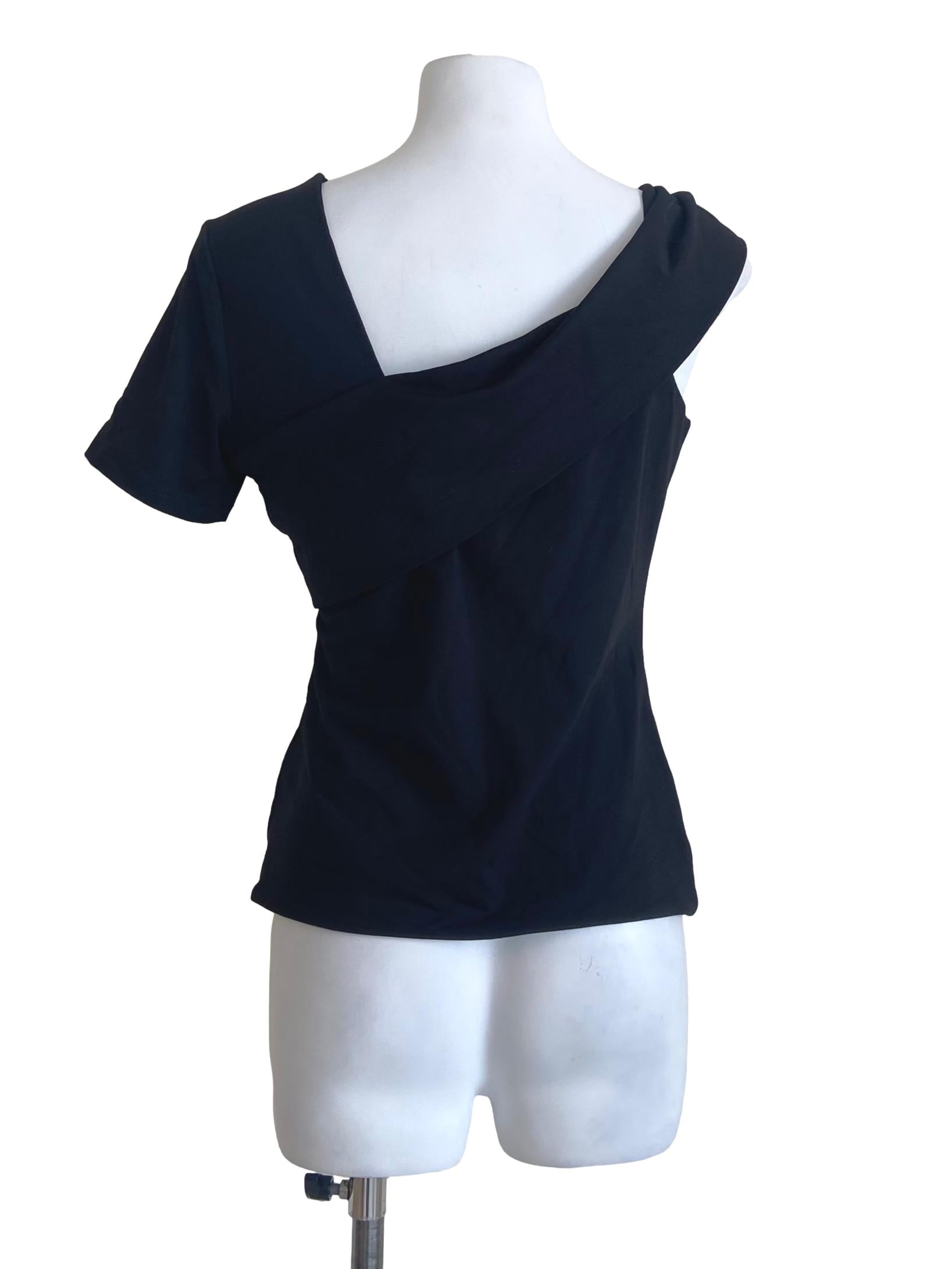 Black Asymmetric Shoulder Twill Top