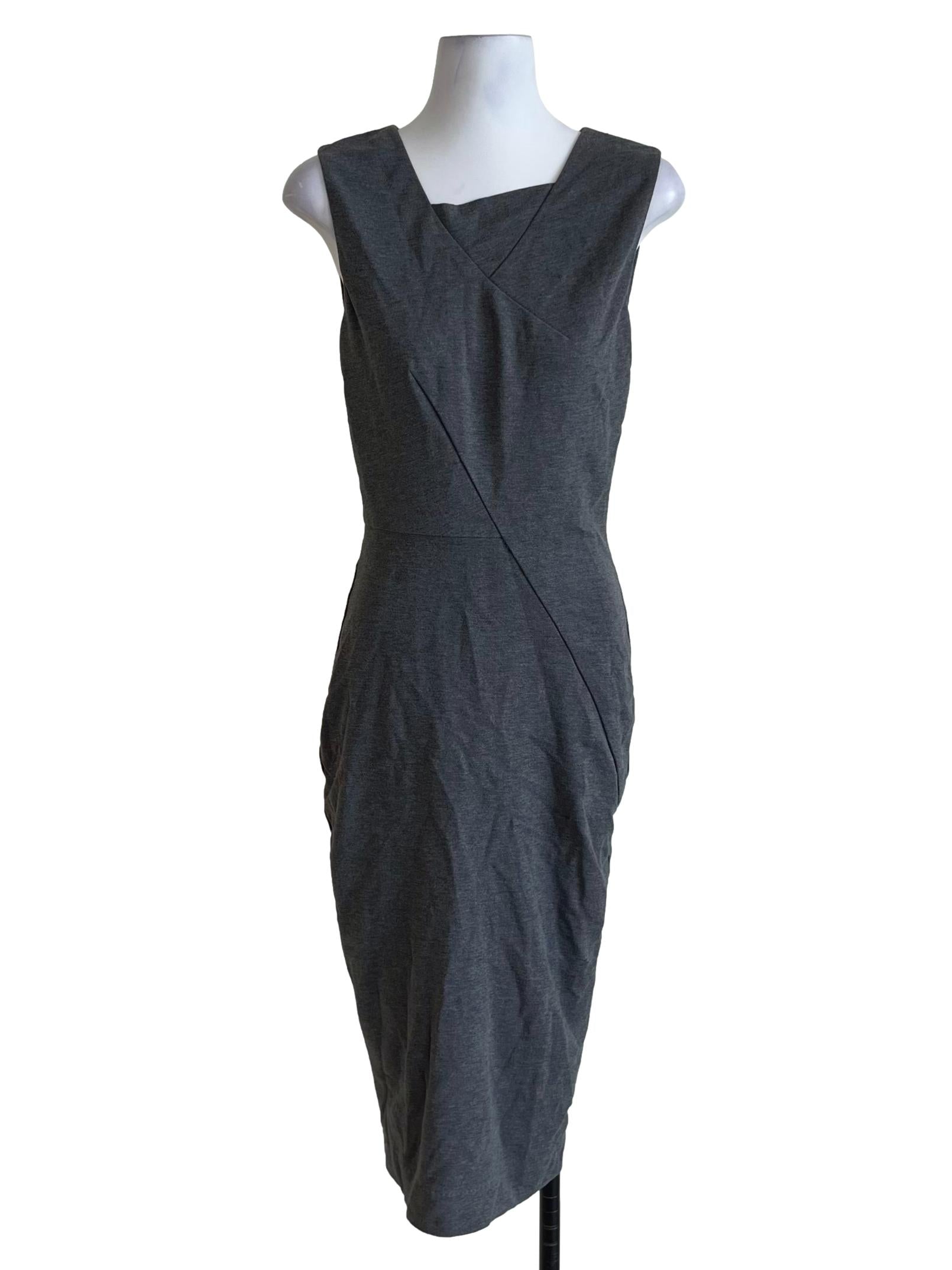 Lead Grey Asymmetrical Neckline A-Line Dress