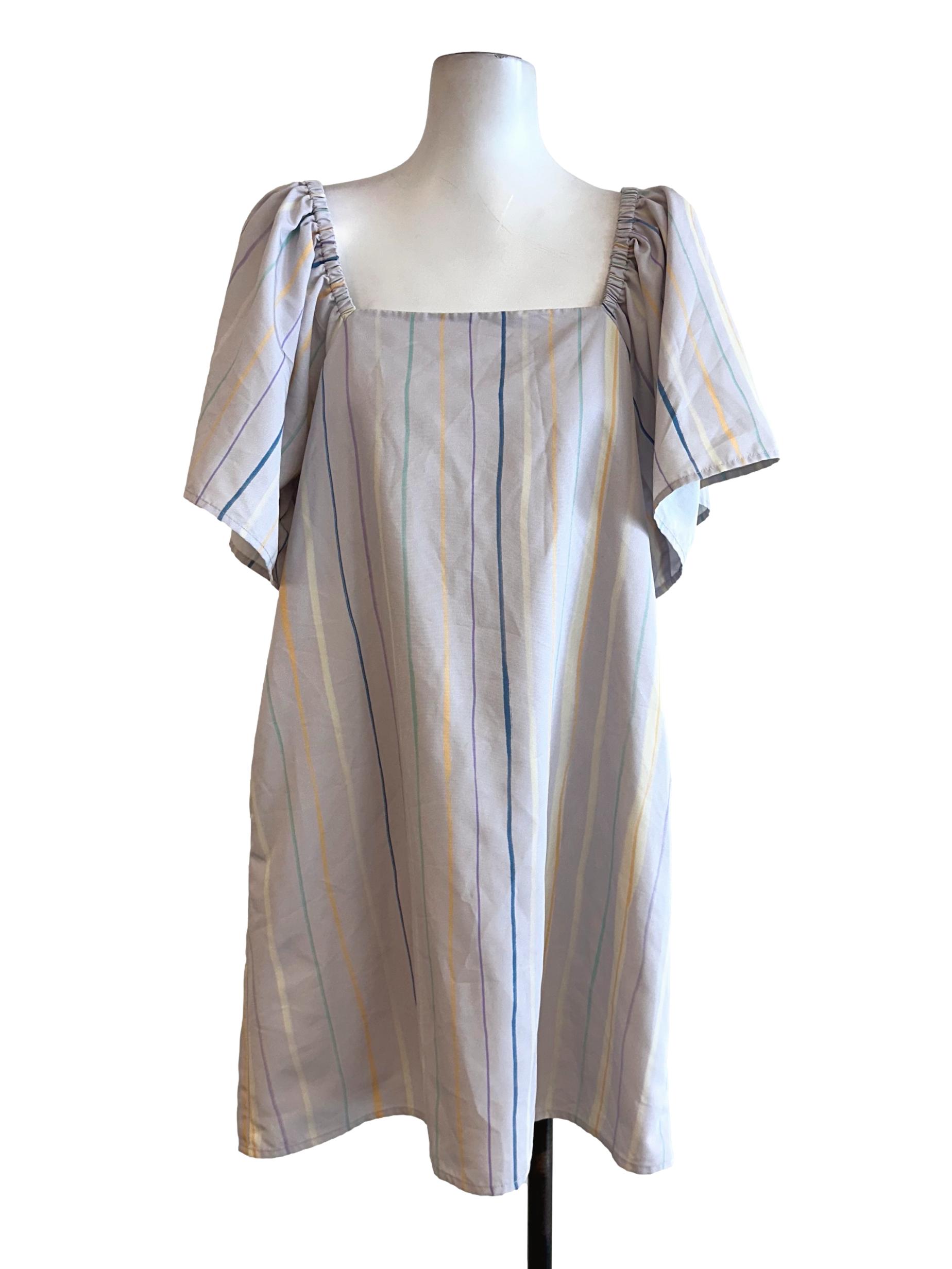 Heather Purple Stripes Pattern Mini Dress LB