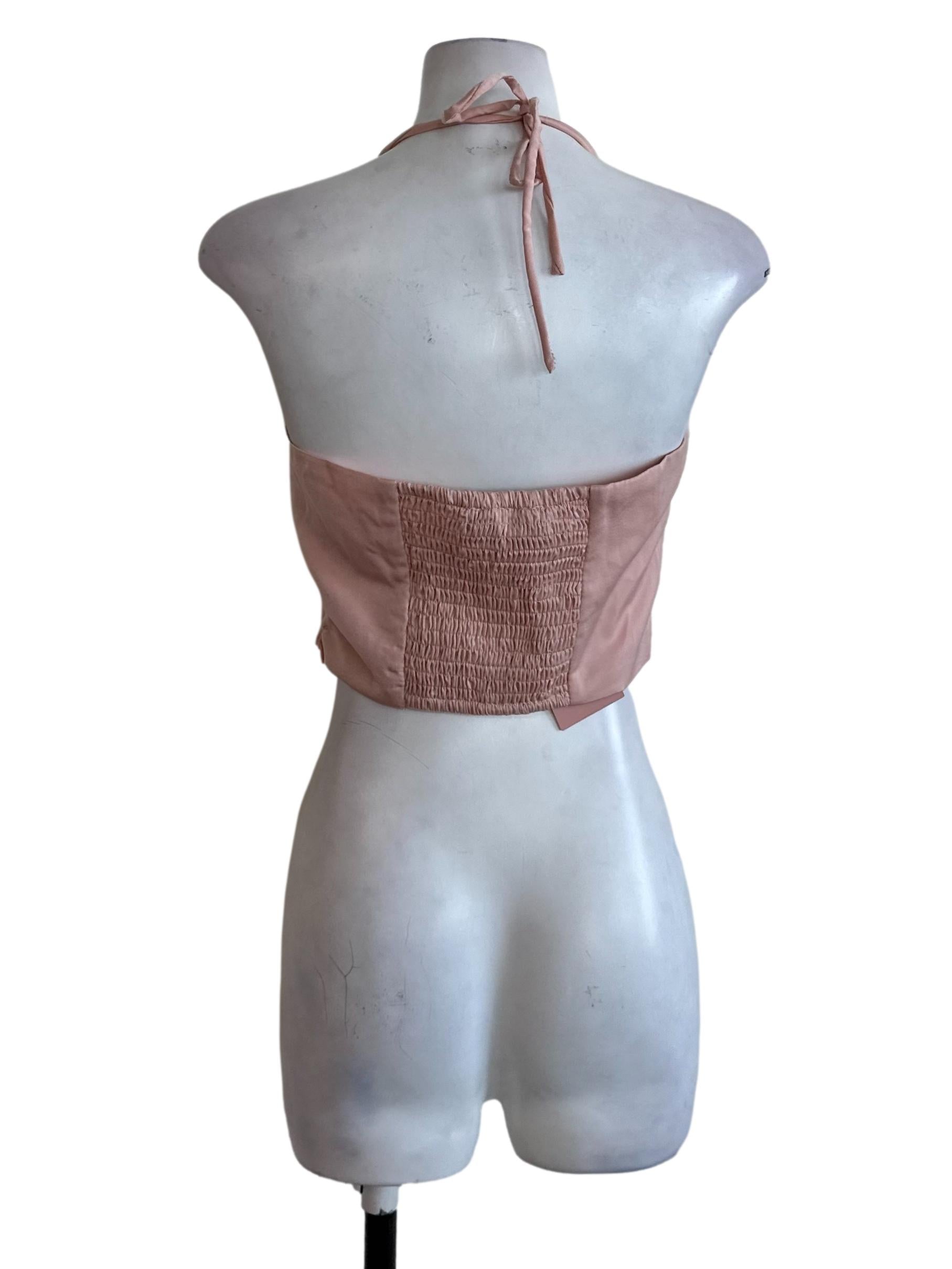 Light Pink Satin Ruched Halter Top