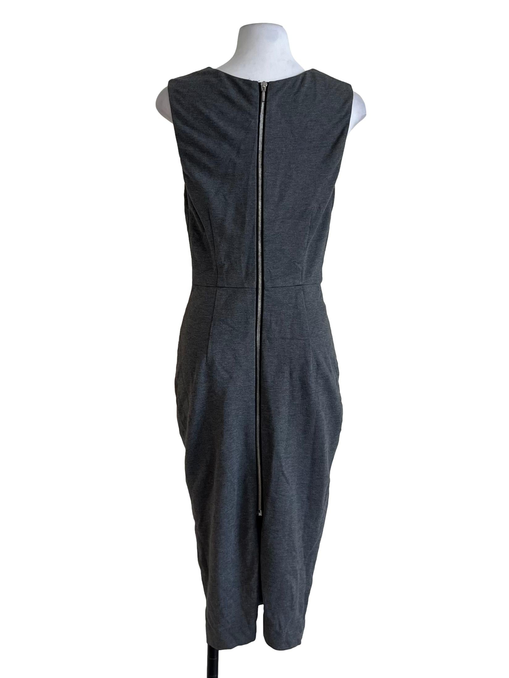 Lead Grey Asymmetrical Neckline A-Line Dress