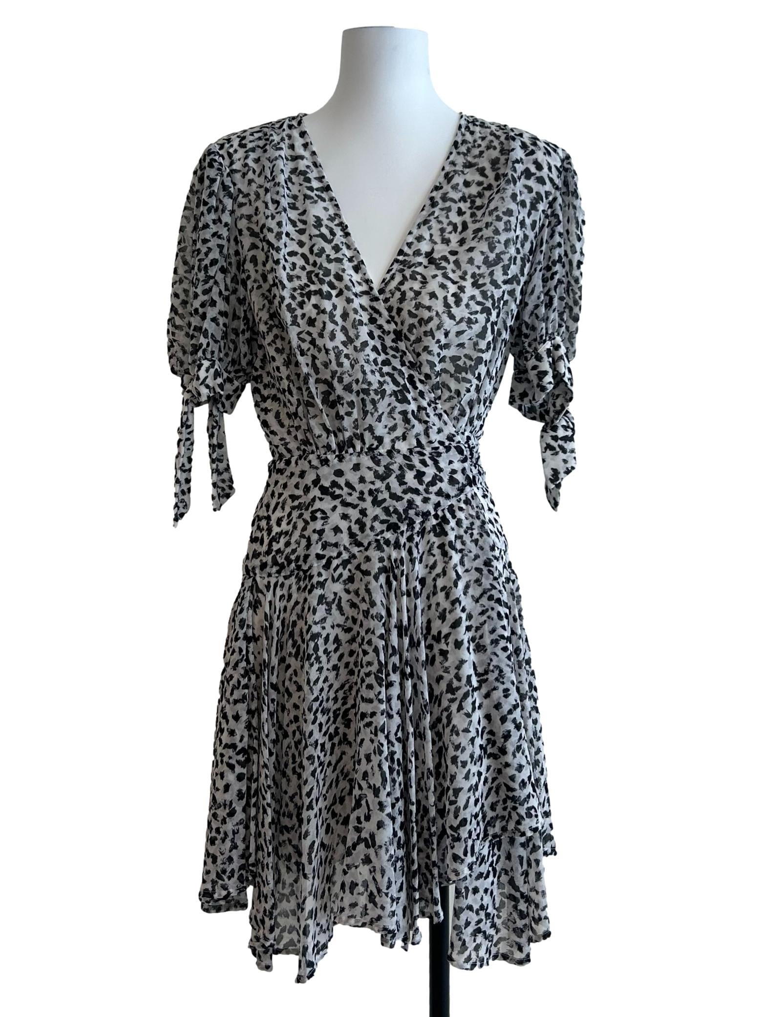 Black And White Leopard Print Wrap Dress
