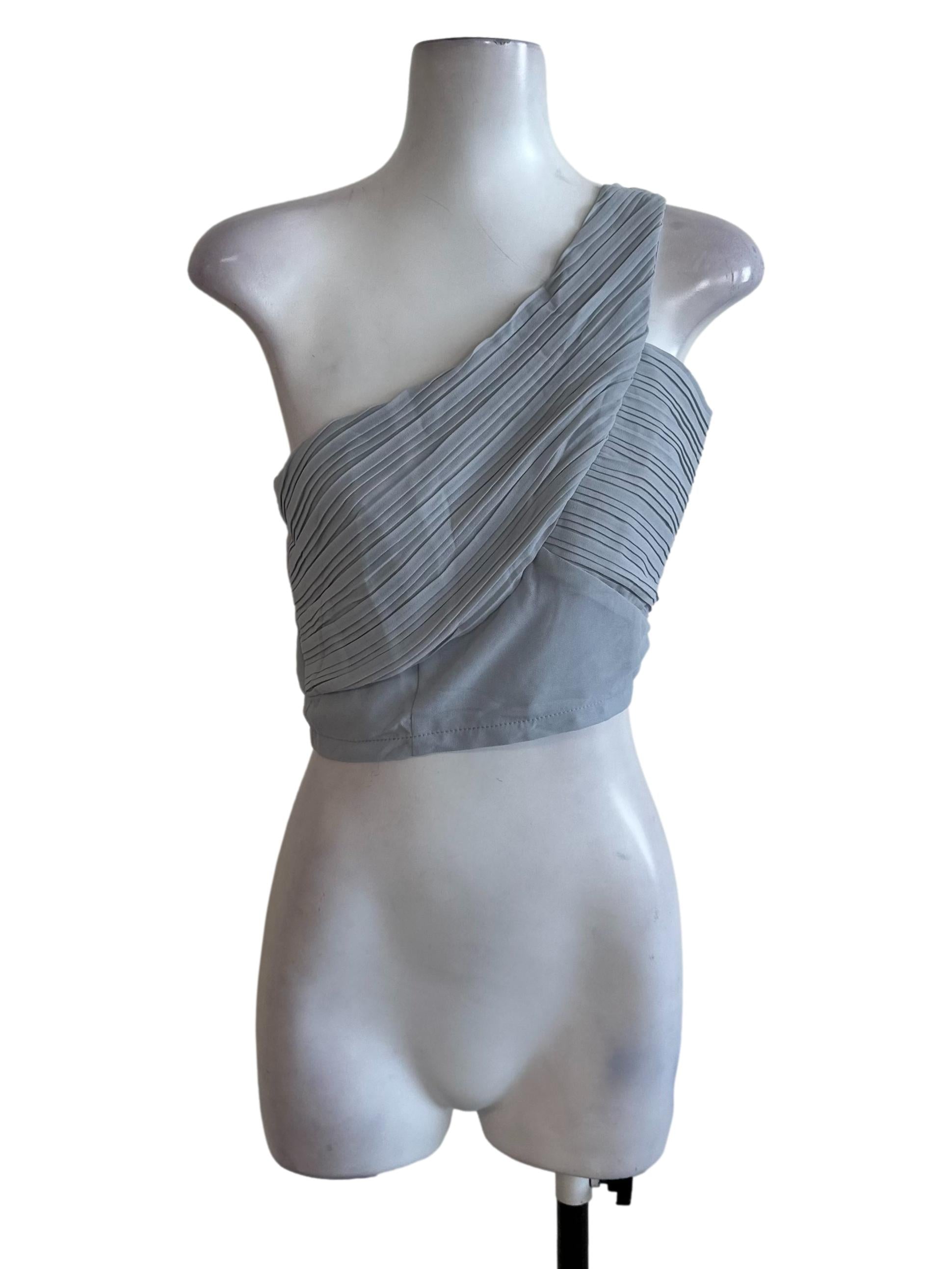 Ash Blue Pleated Asymmetric Top