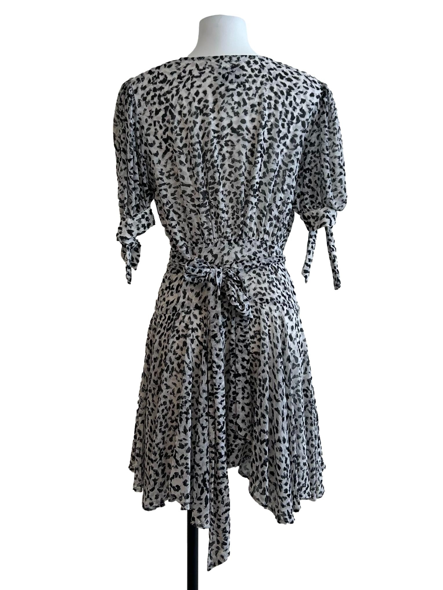 Black And White Leopard Print Wrap Dress