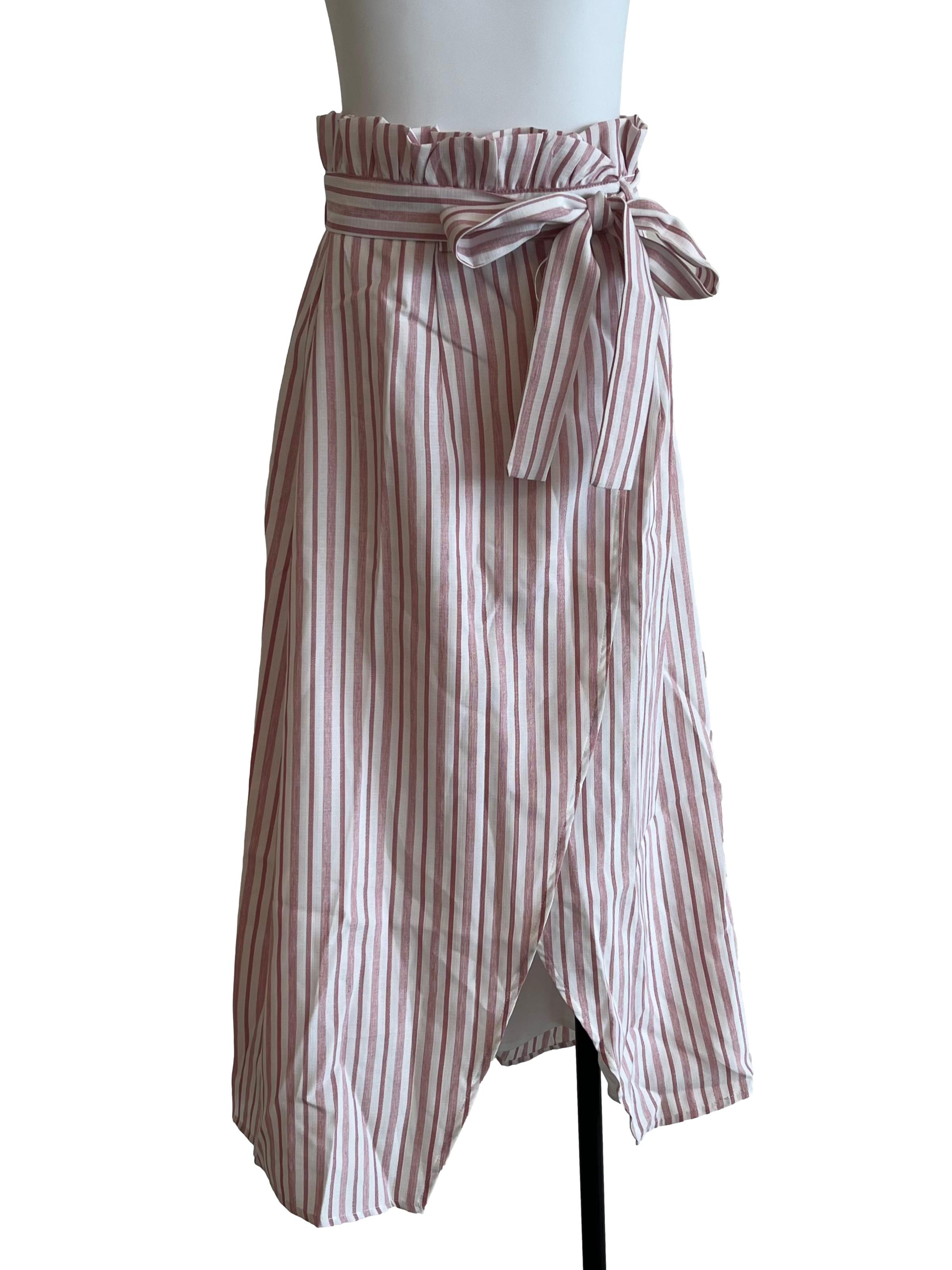Pink Striped Wrap Paperbag Skirt