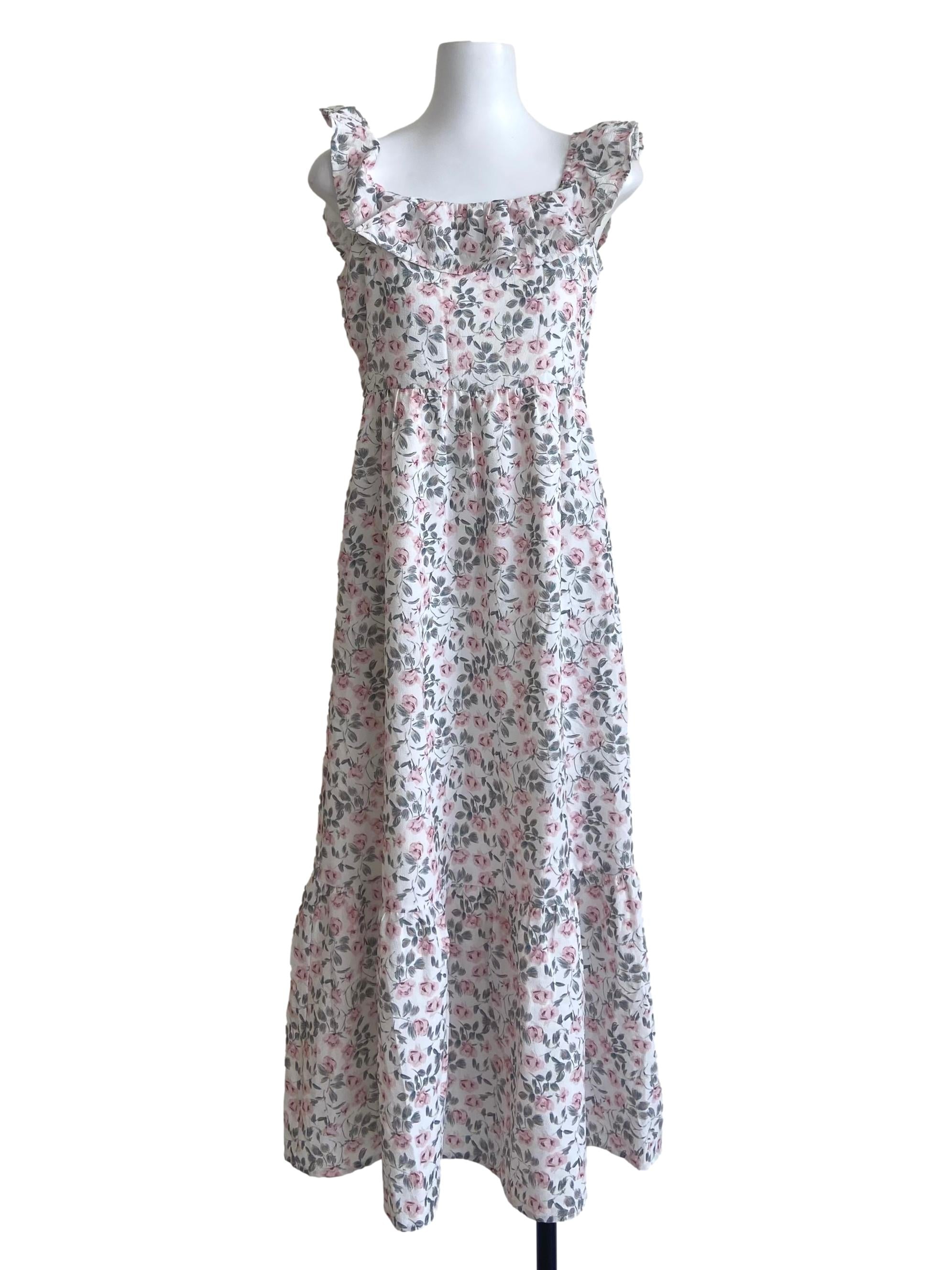 White Sleeveless Floral Apron Dress
