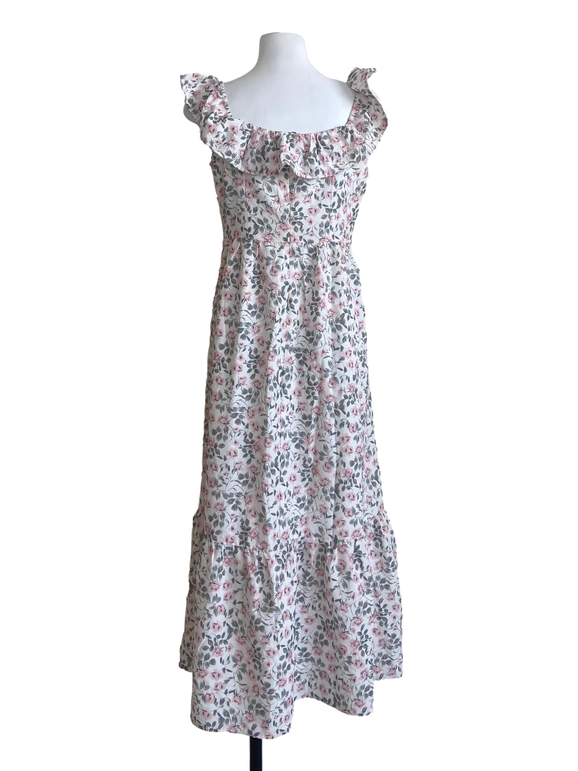 White Sleeveless Floral Apron Dress