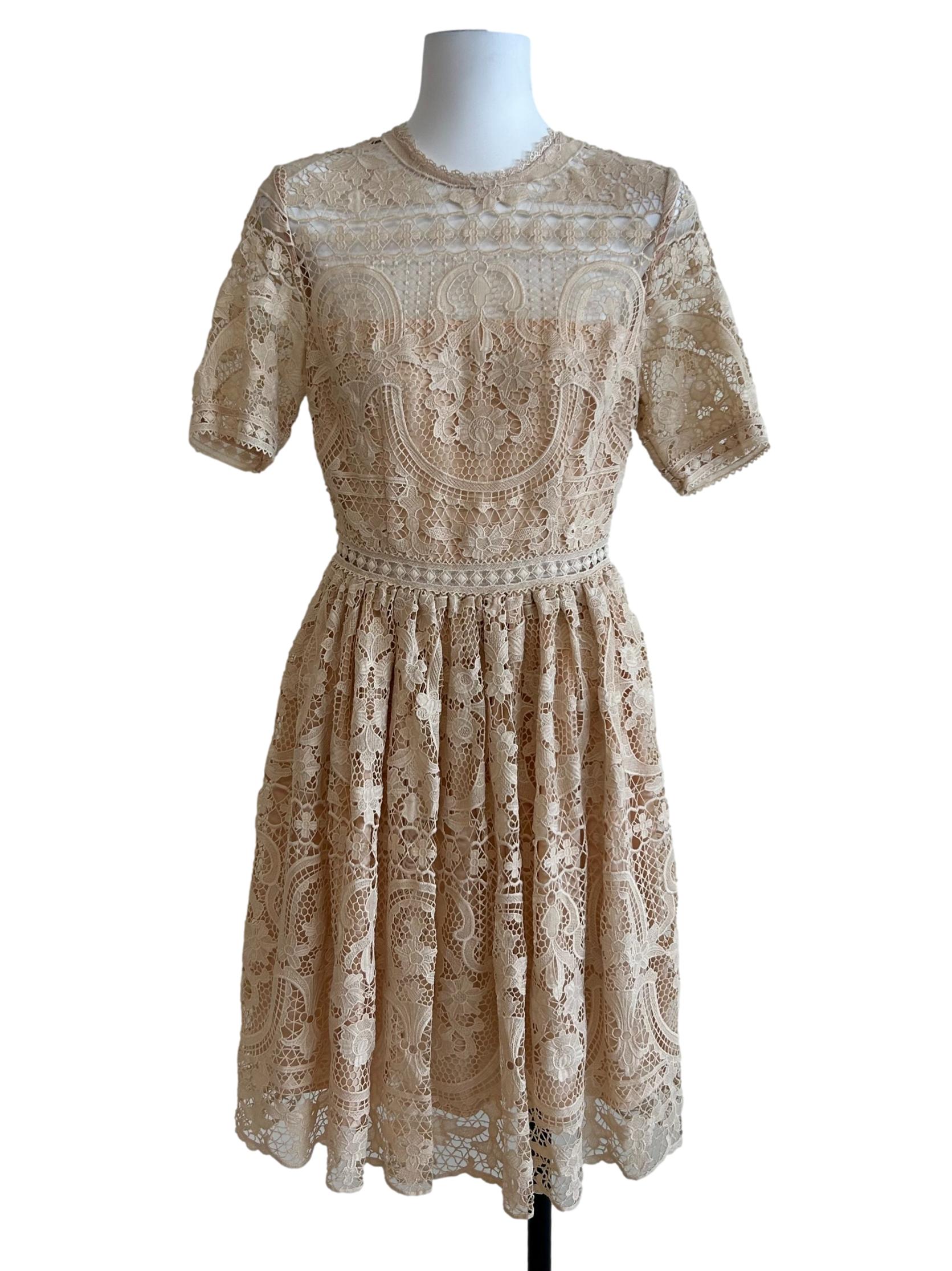 Beige Cream Eyelet Bouffant Dress