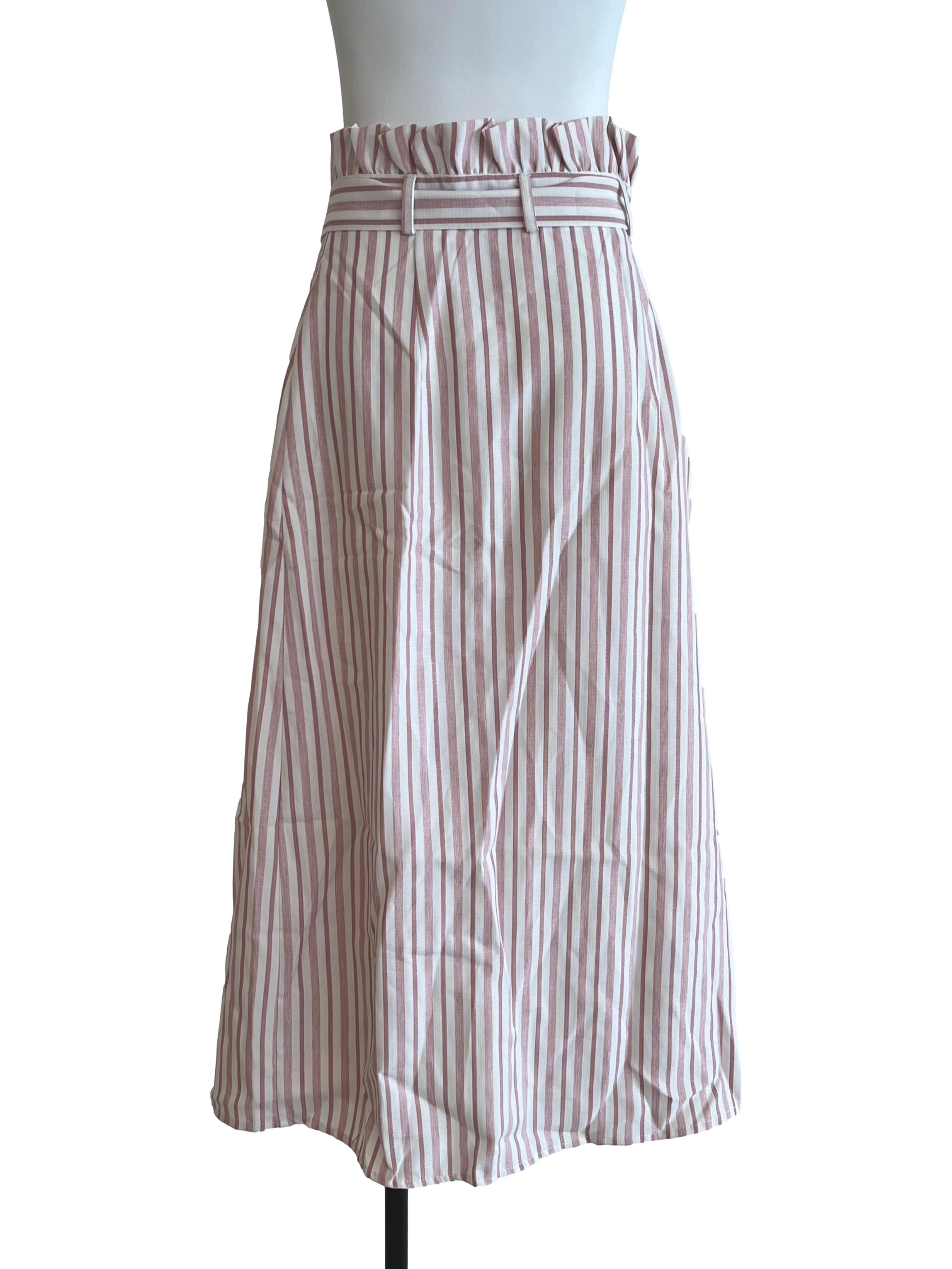 Pink Striped Wrap Paperbag Skirt