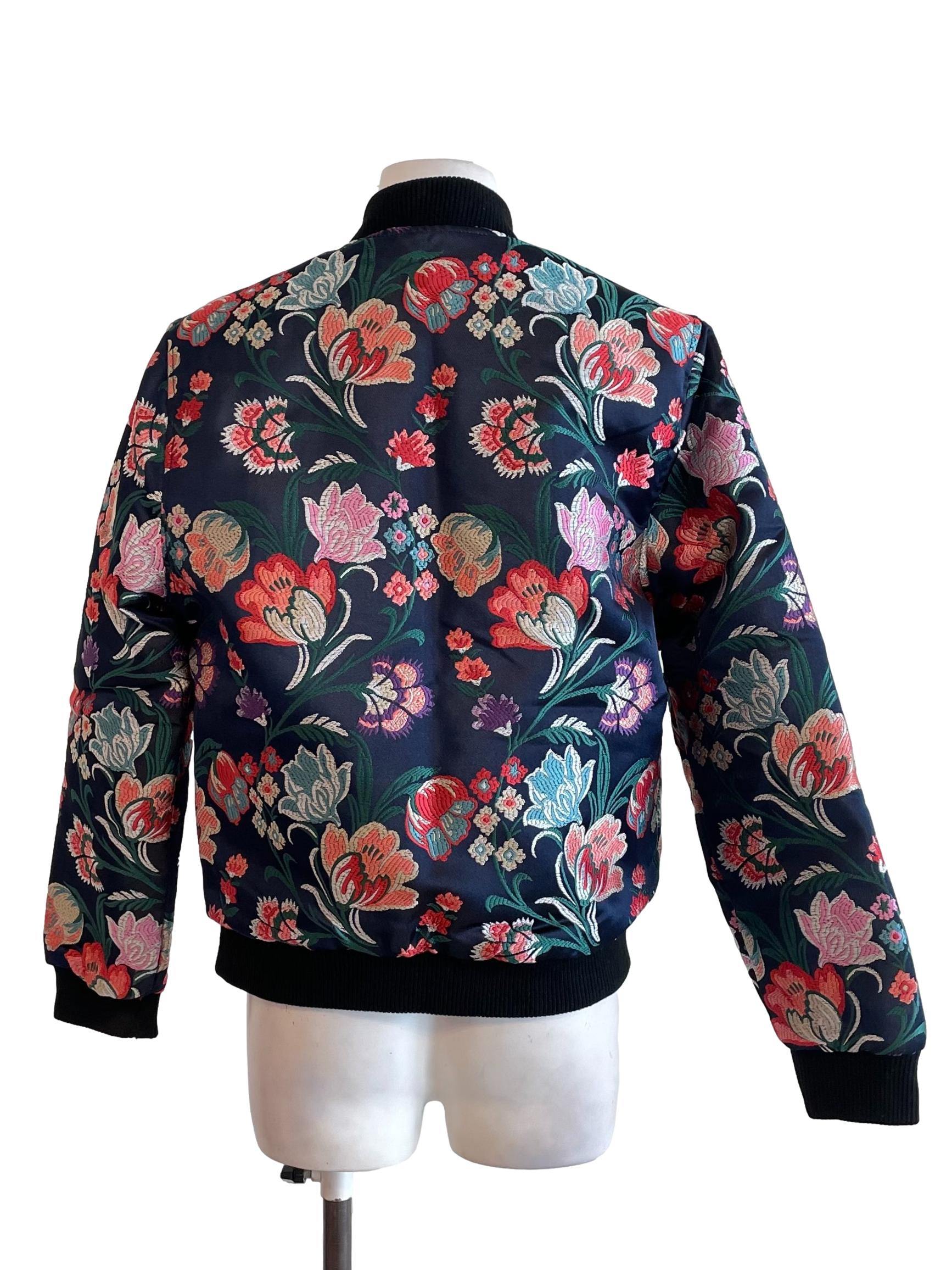 Navy Floral Bomber Jacket