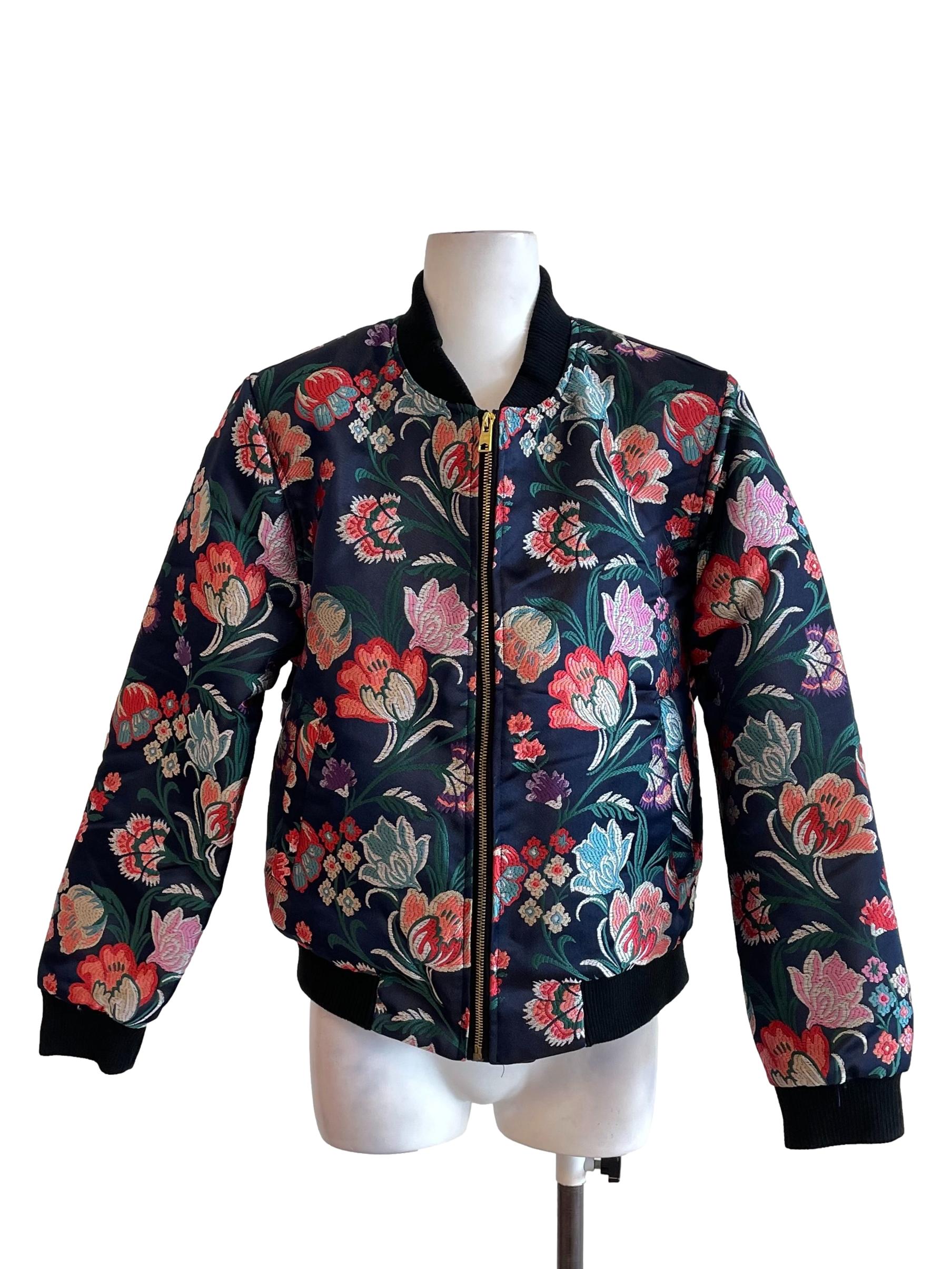 Navy Floral Bomber Jacket