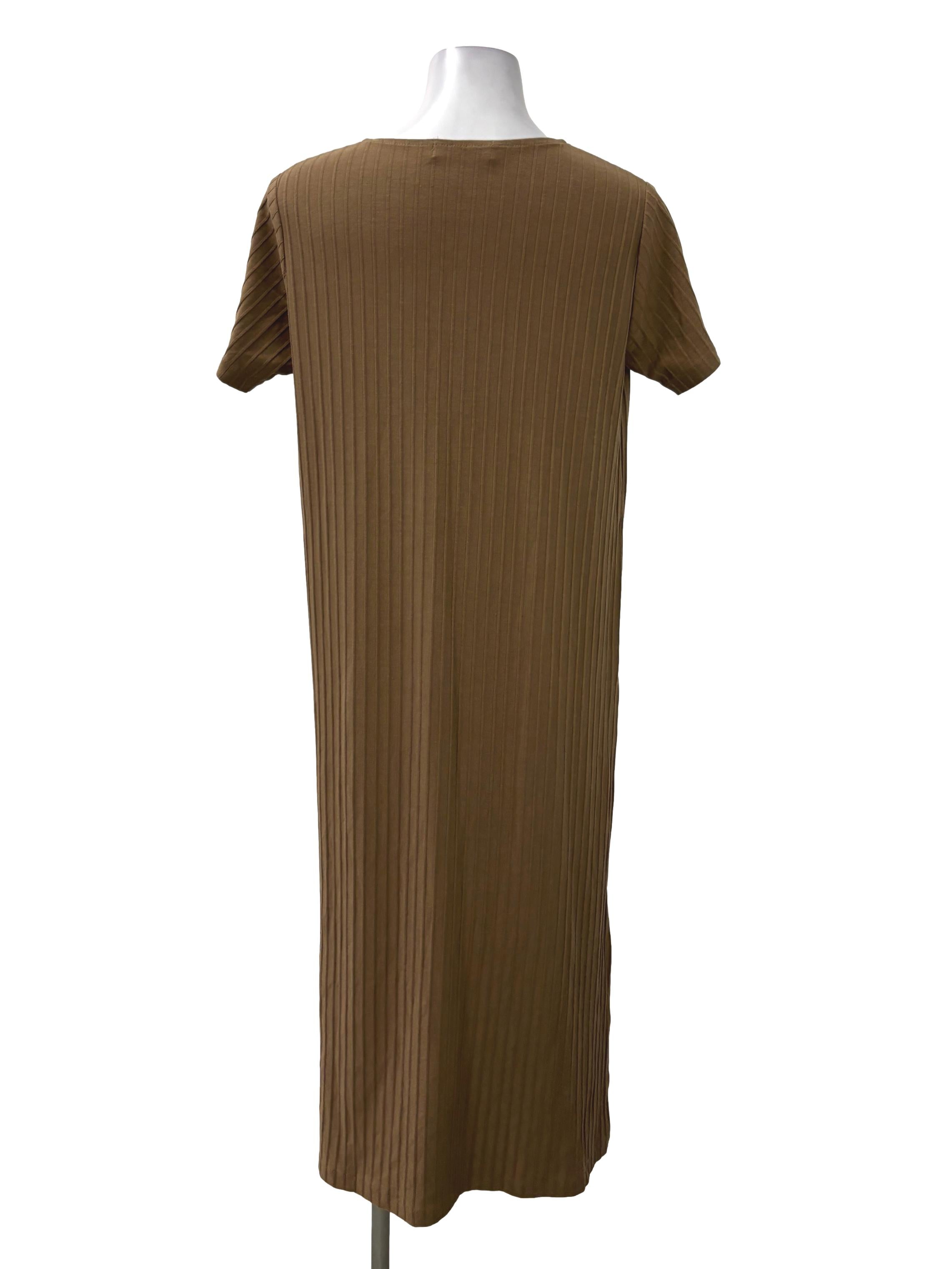 Brown Midi Roundneck Ribbed Dress
