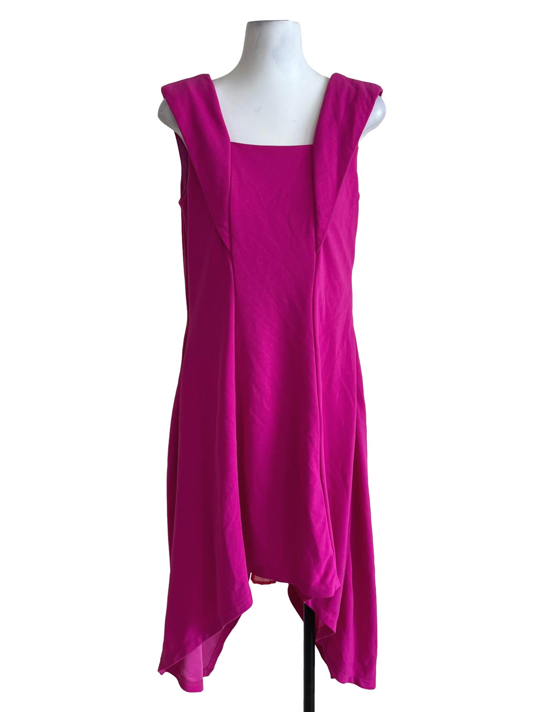 Magenta Pink Square Neckline Sheath Dress