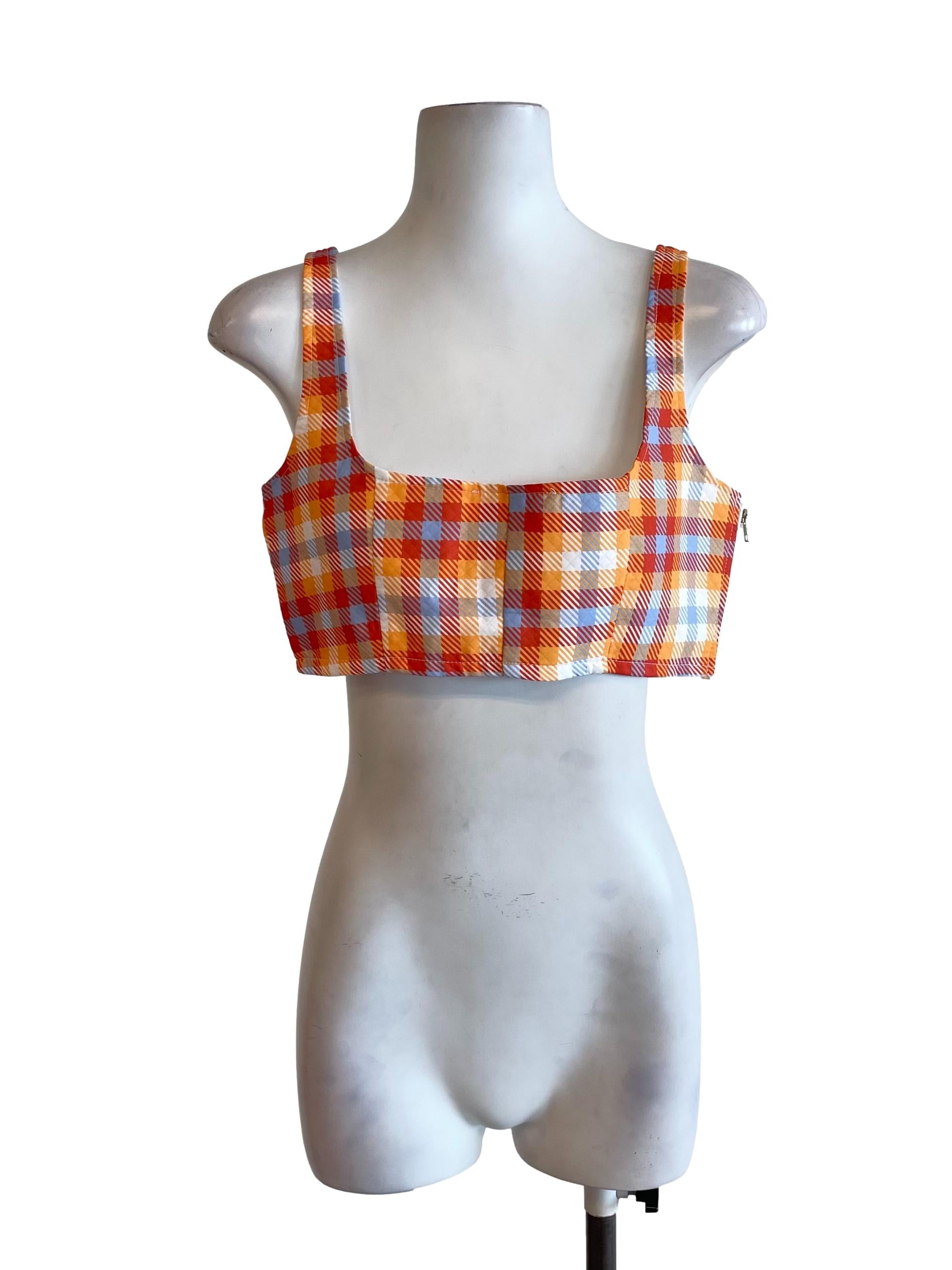 Tangerine Asymmetrical Checks Tube Top