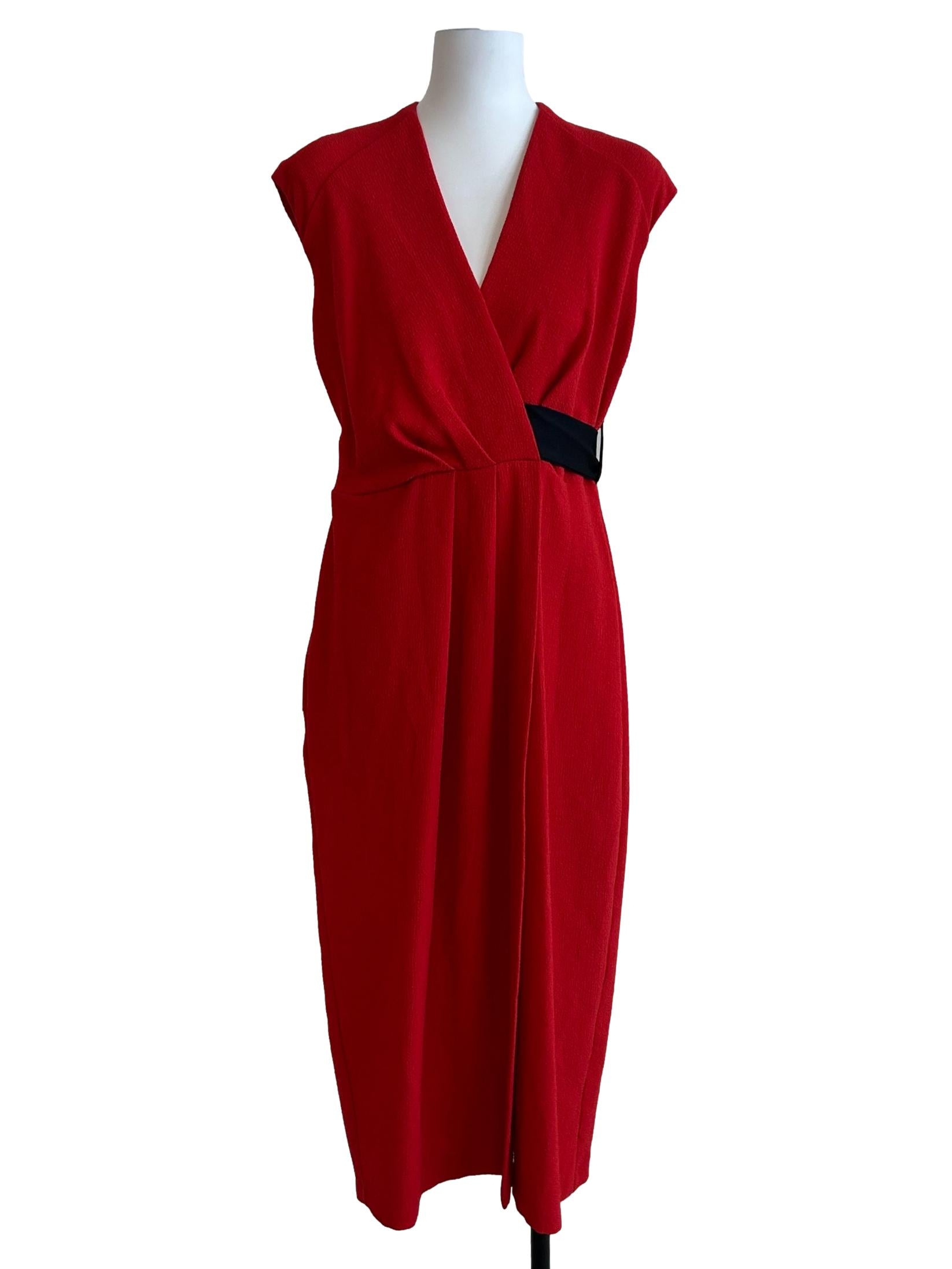 Candy Red And Black Tie-Back Belt Dress