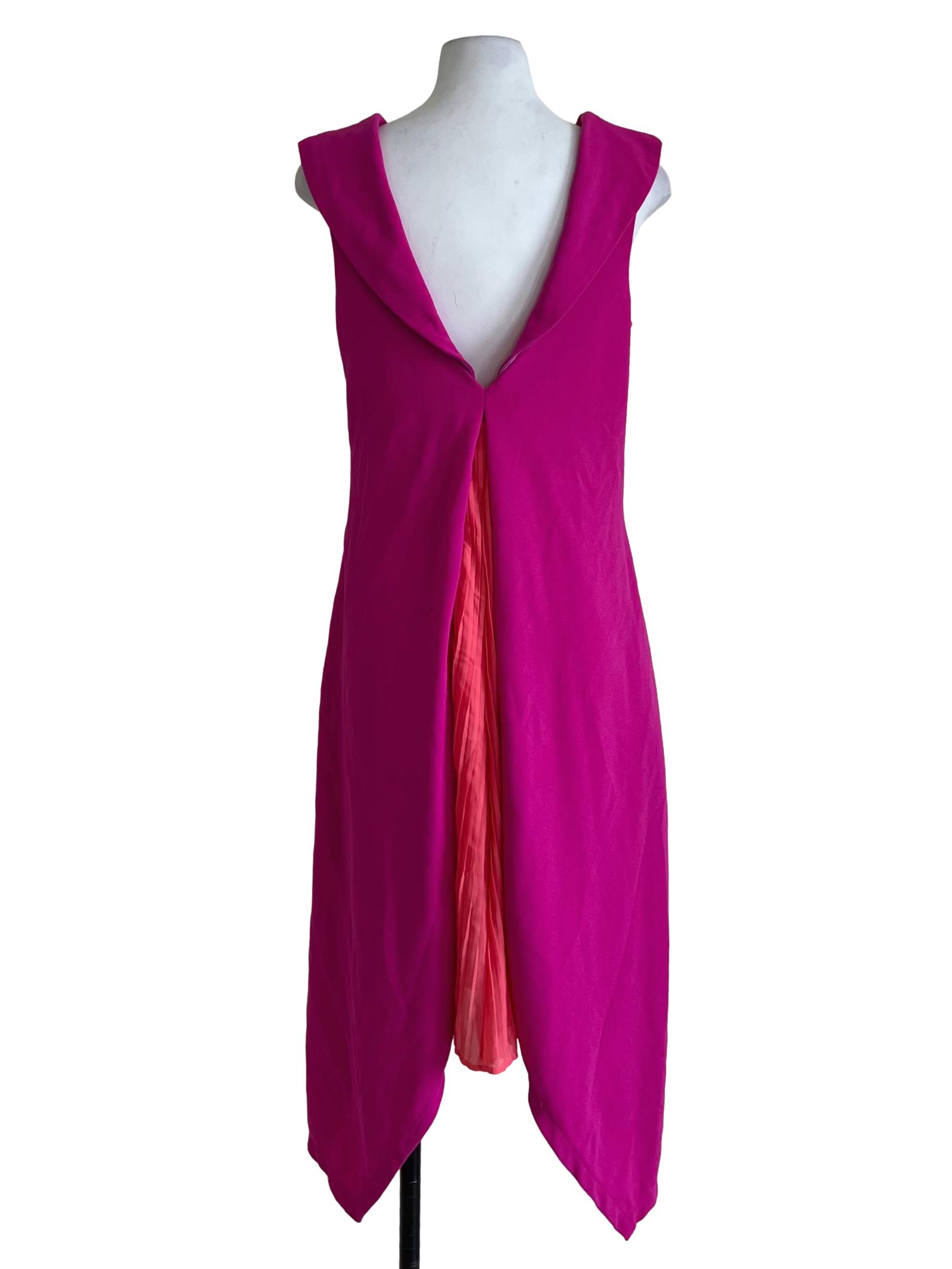 Magenta Pink Square Neckline Sheath Dress
