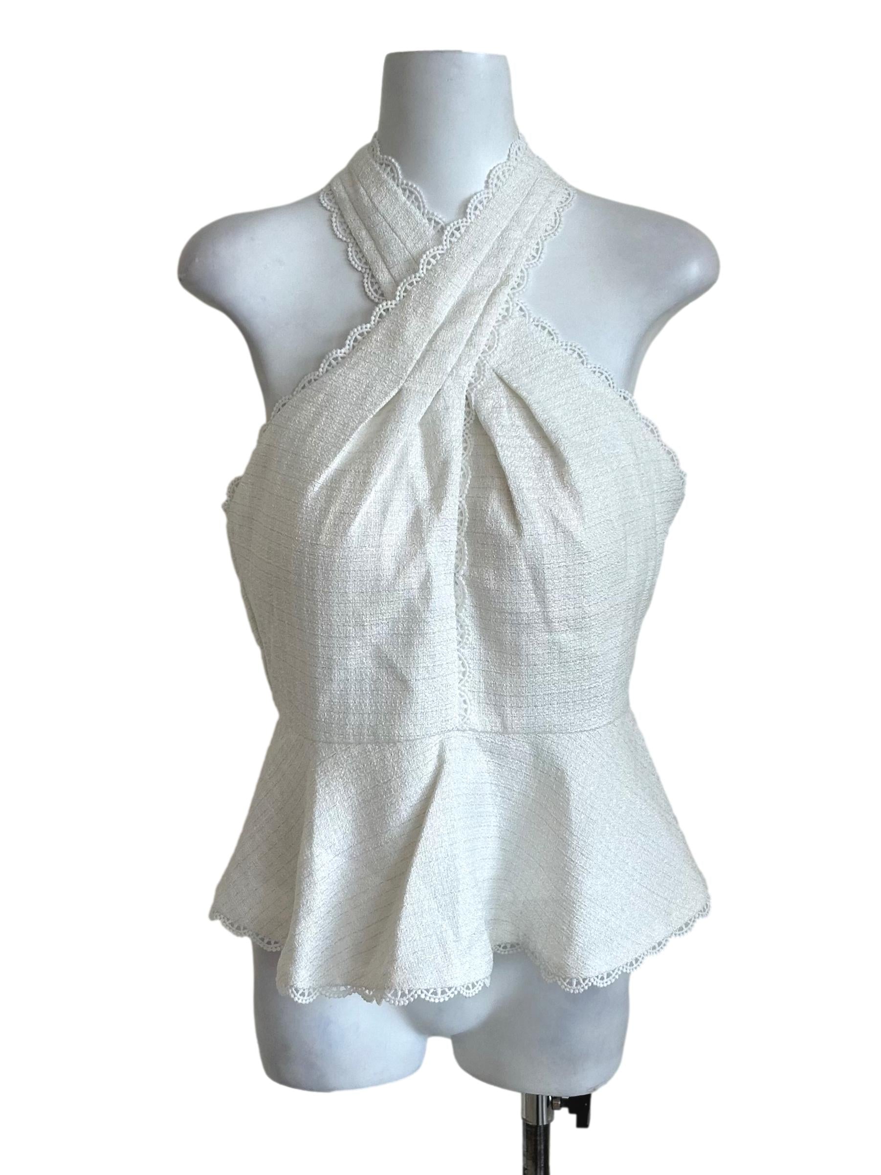 White Tweed Halter Peplum Top