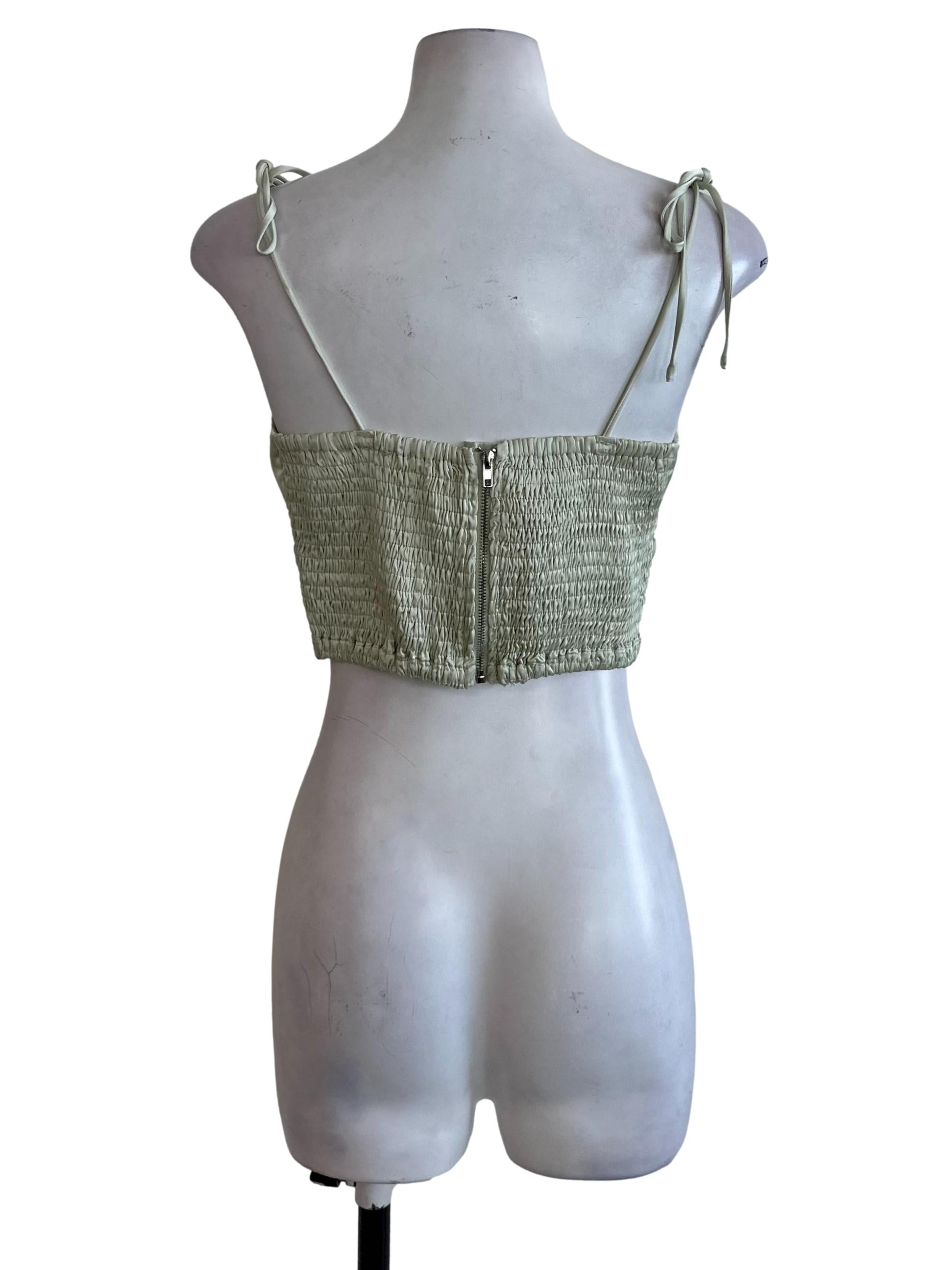 Lime Green Satin Ruched Top