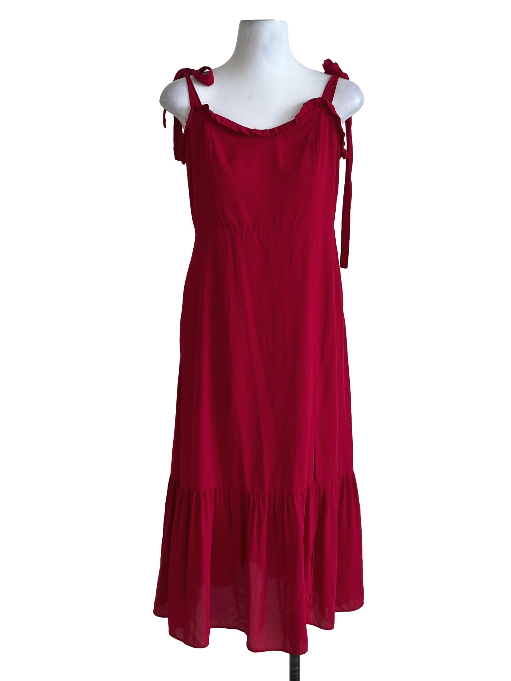 Crimson Red Spaghetti Strap A-Line Dress