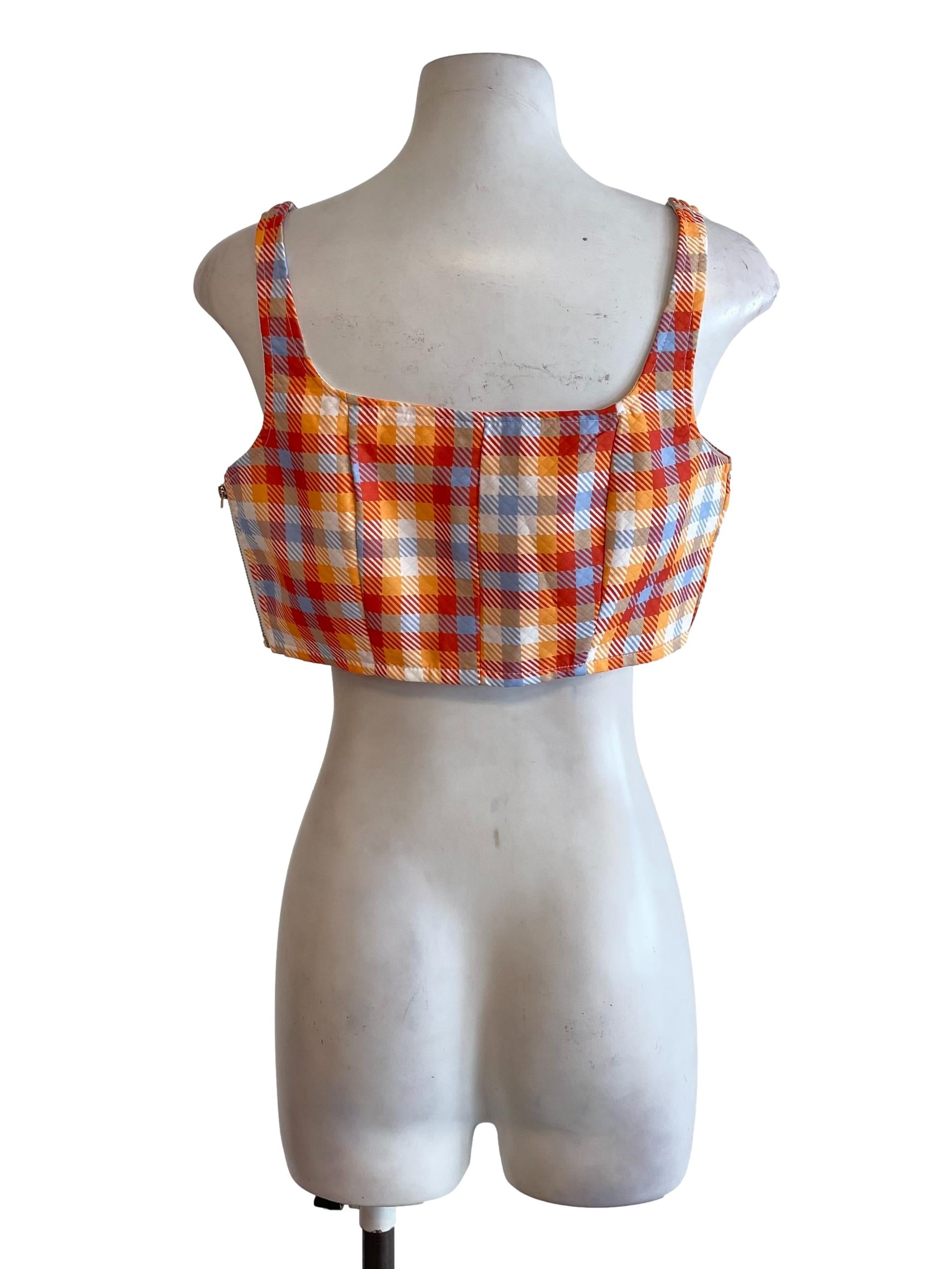 Tangerine Asymmetrical Checks Tube Top