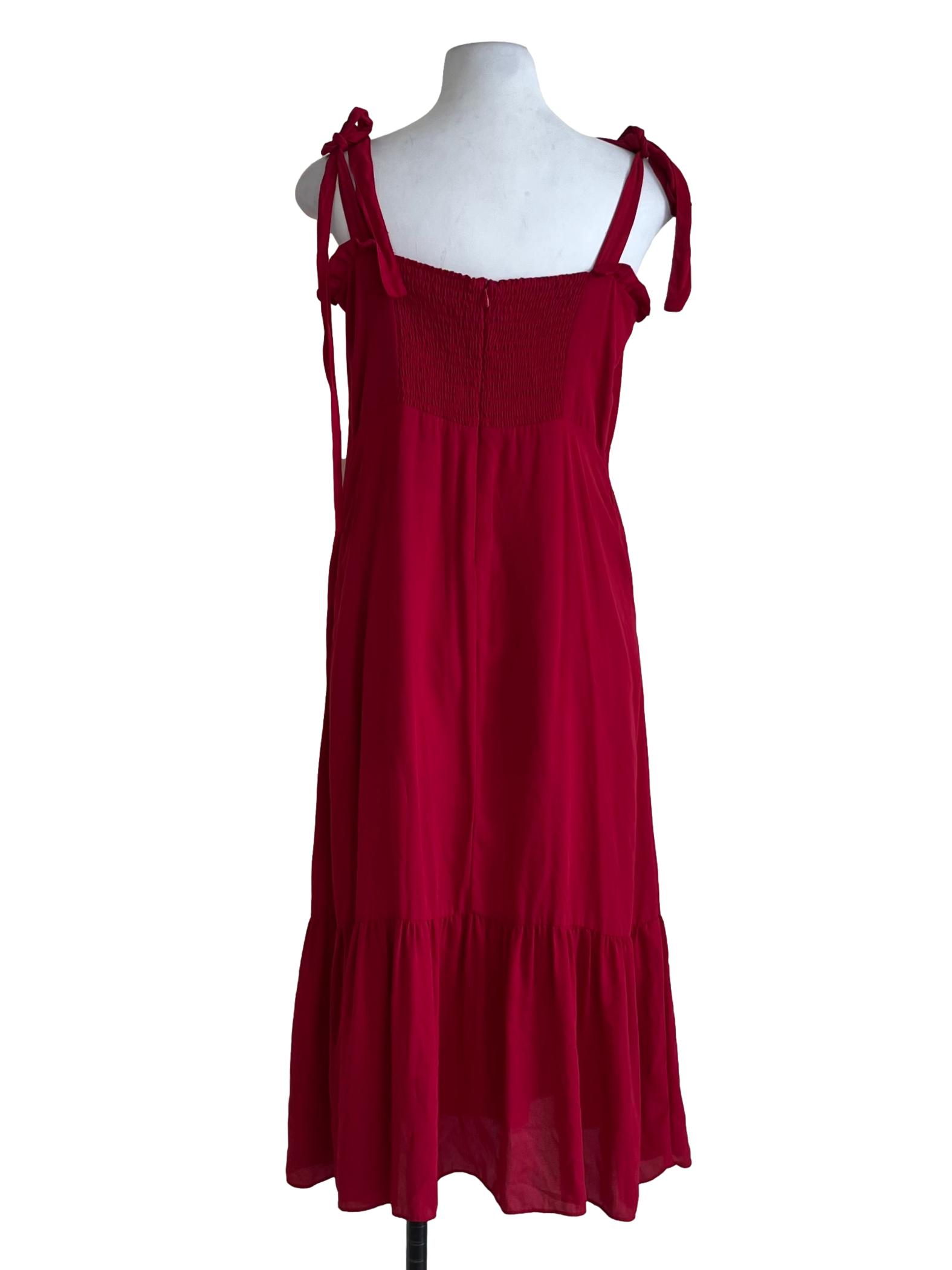 Crimson Red Spaghetti Strap A-Line Dress