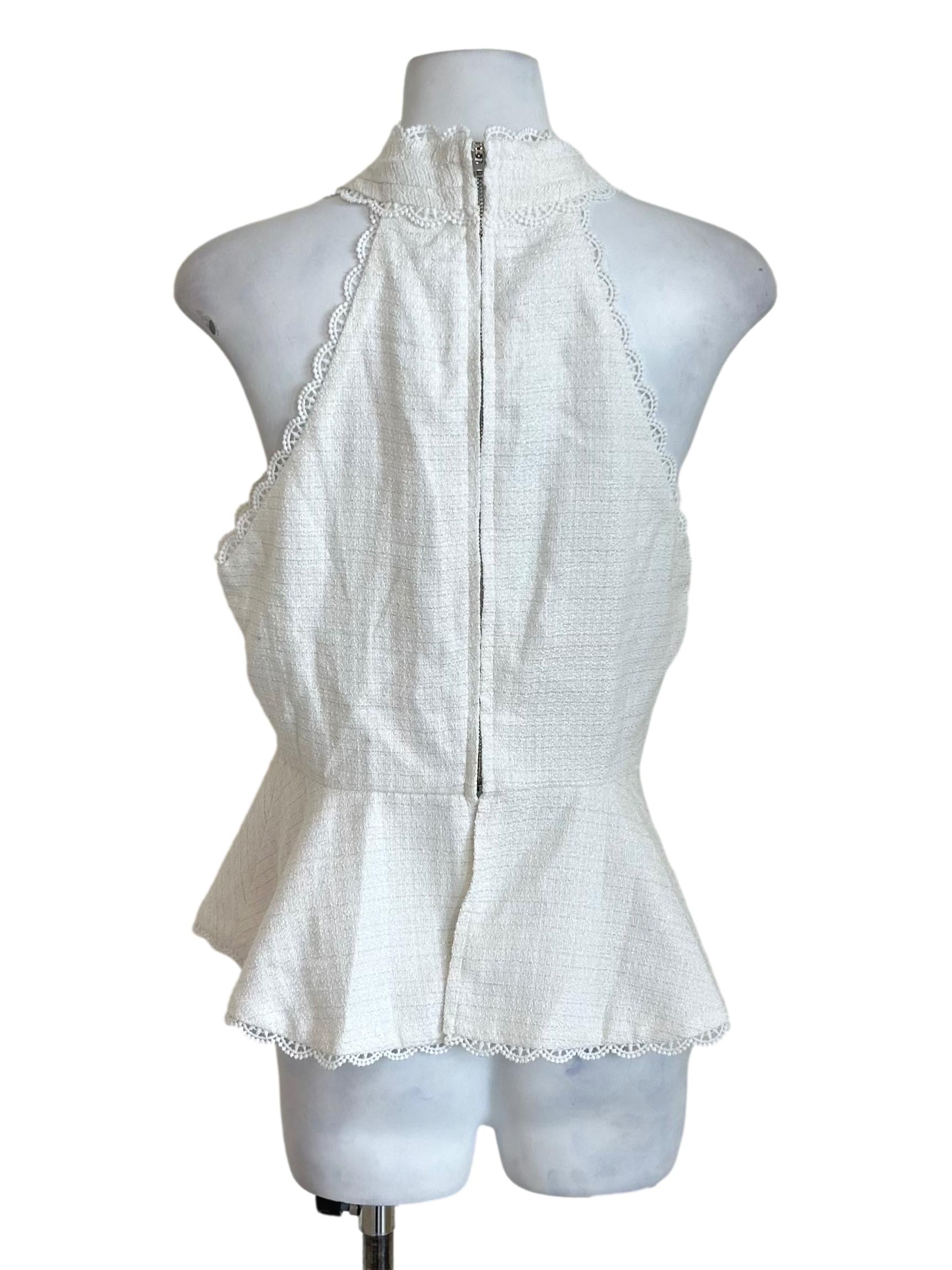 White Tweed Halter Peplum Top