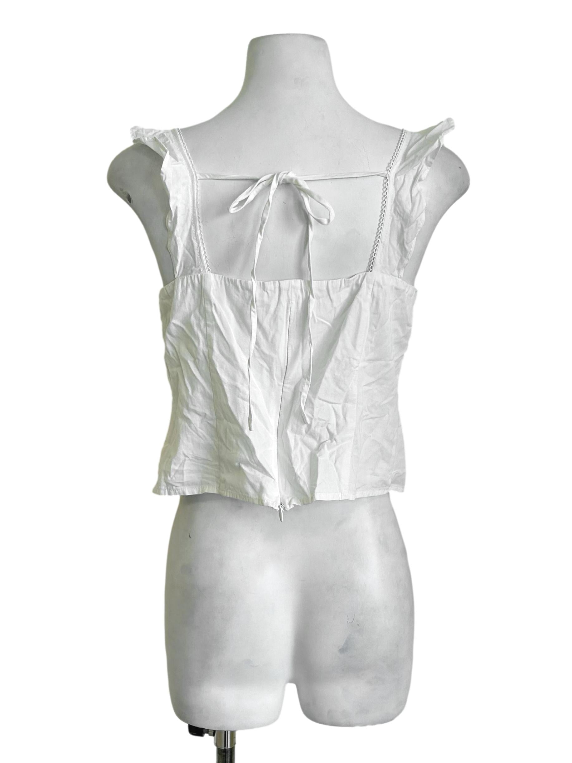 White Ruffled Button Smocked Top