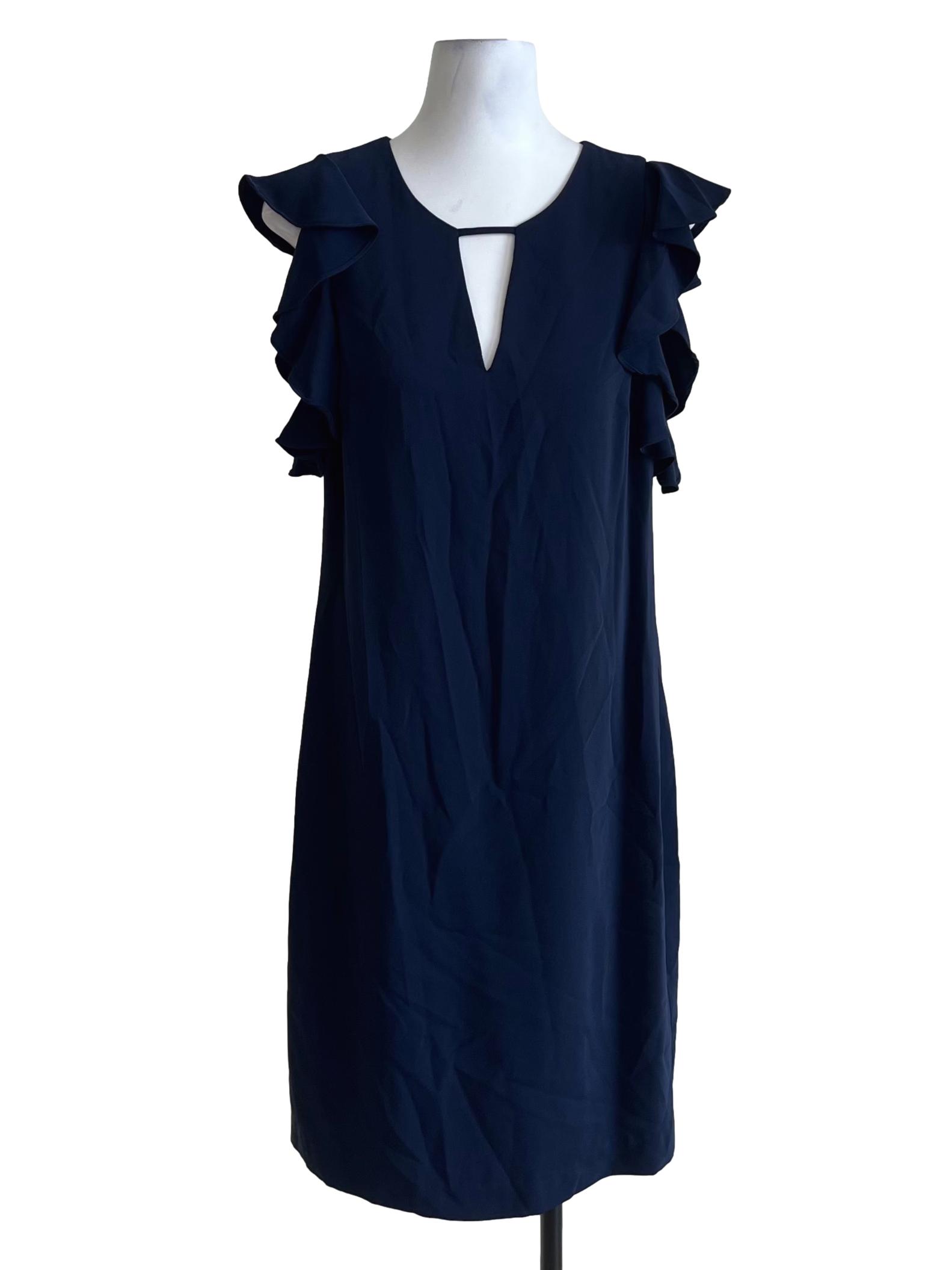 Navy Blue Jewel Neckline Shift Dress
