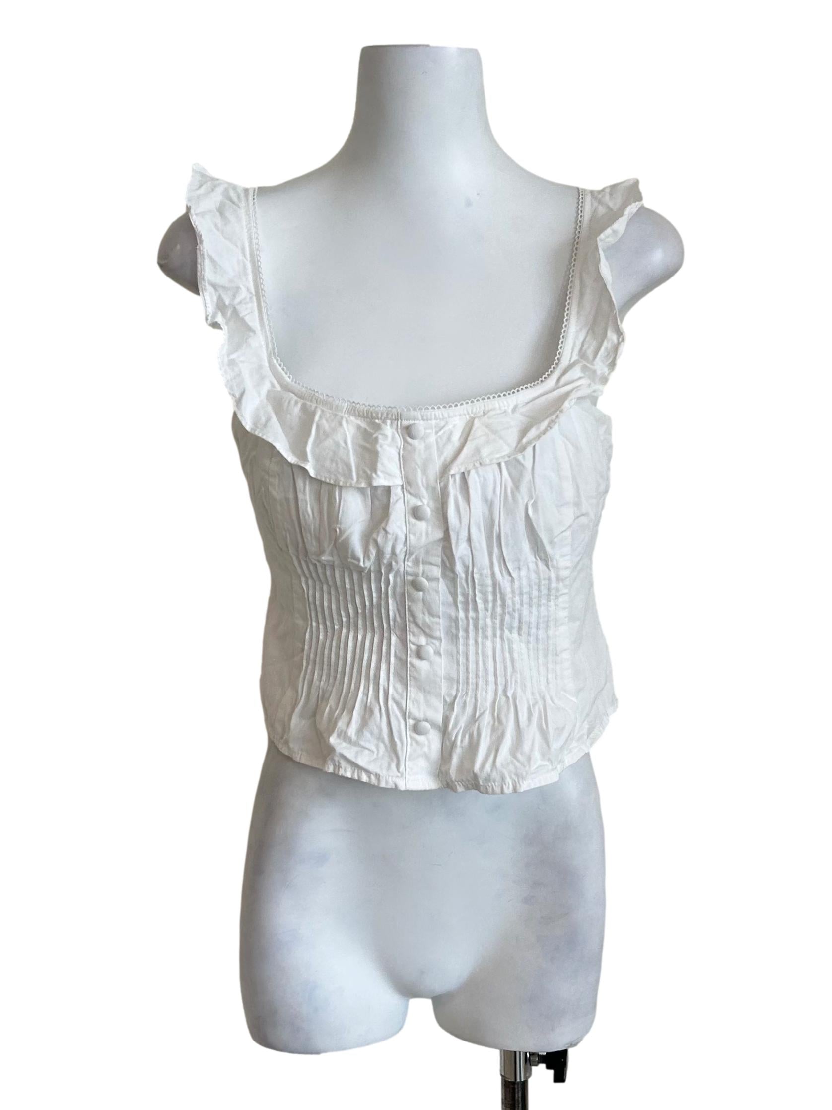 White Ruffled Button Smocked Top