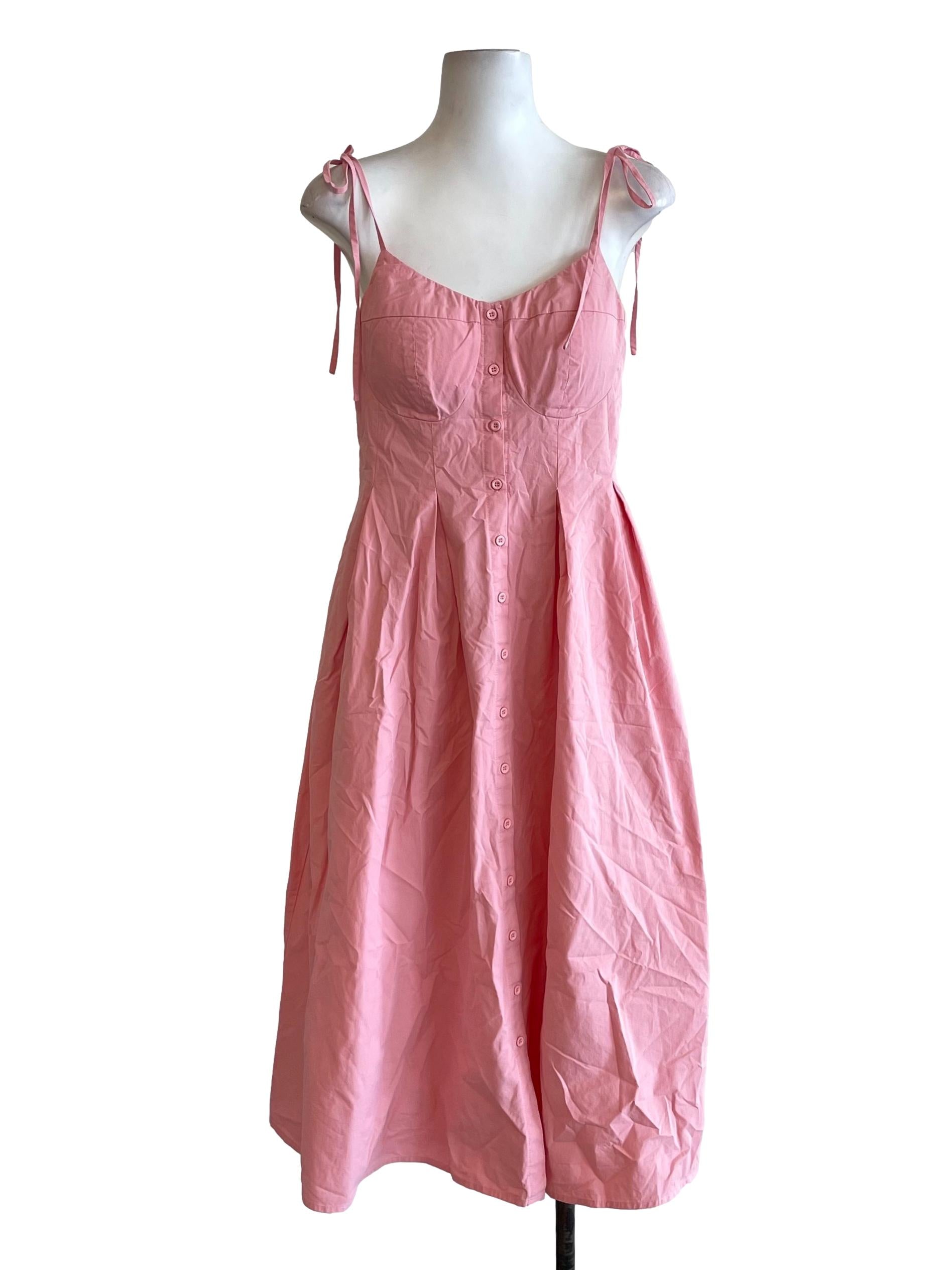 Warm Pink Bustier Pleated Dress