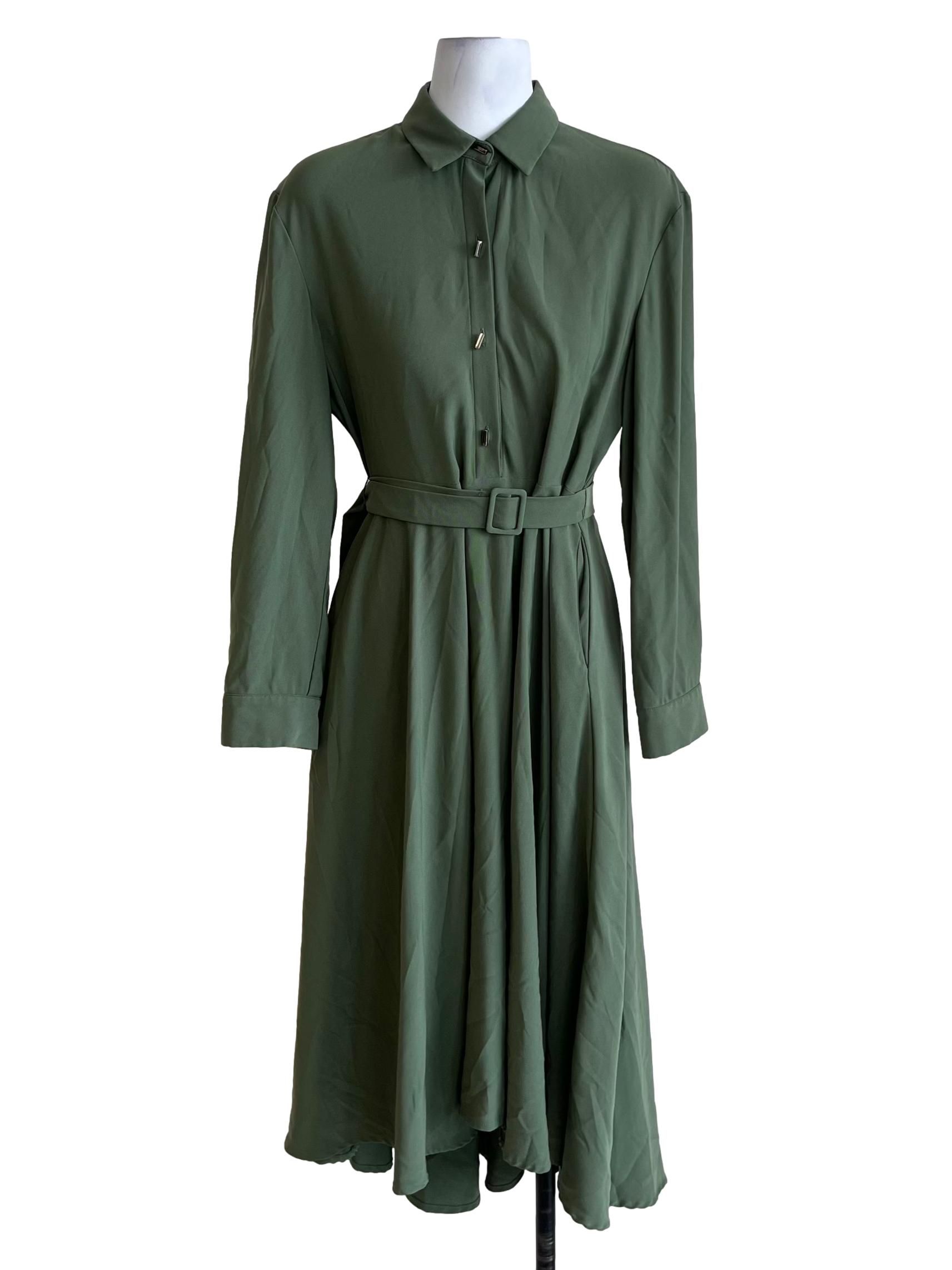 Olive Green Wing Collar Empire Dress