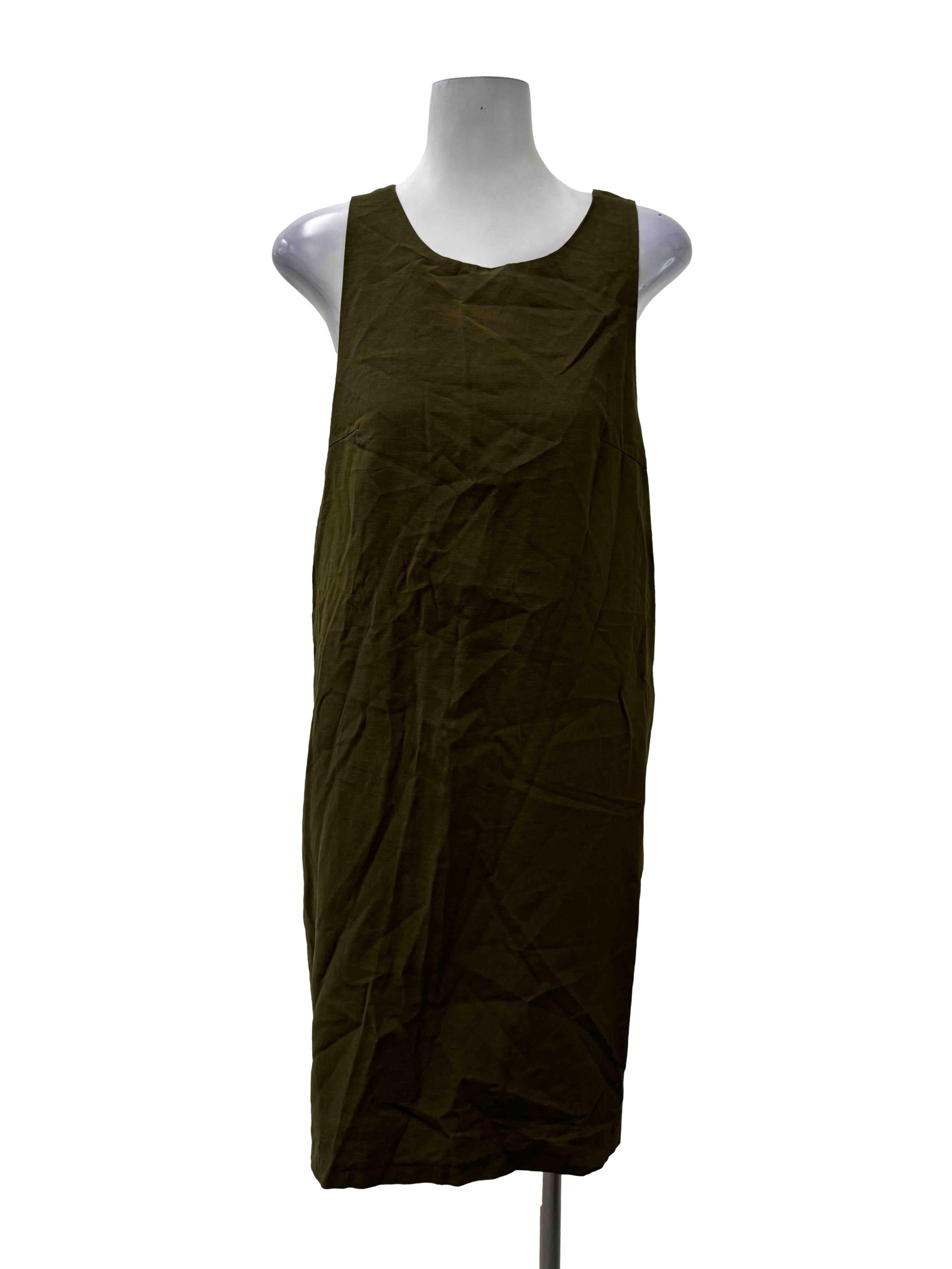 Army Green Round Neck Flare Edge Dress