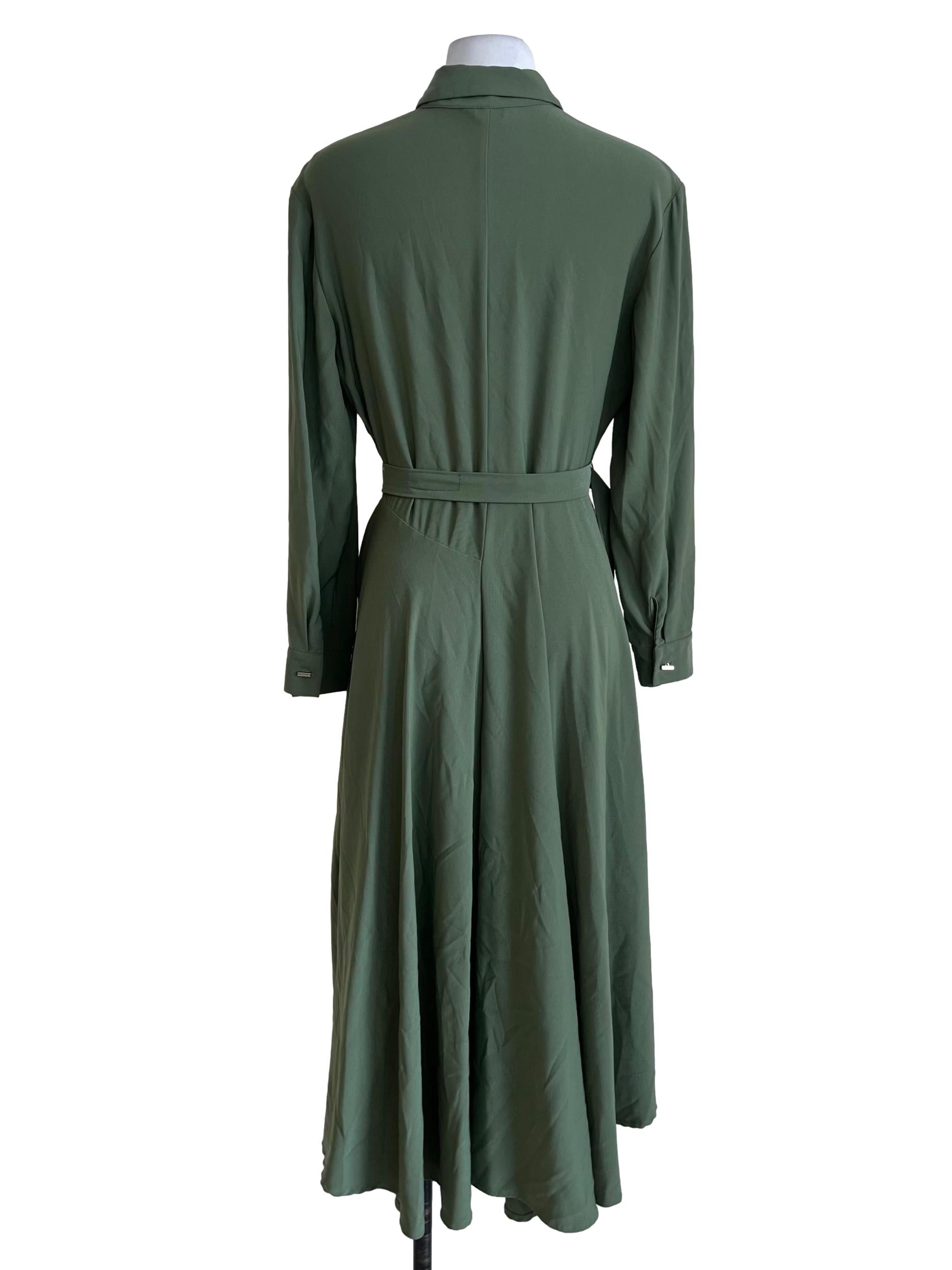 Olive Green Wing Collar Empire Dress
