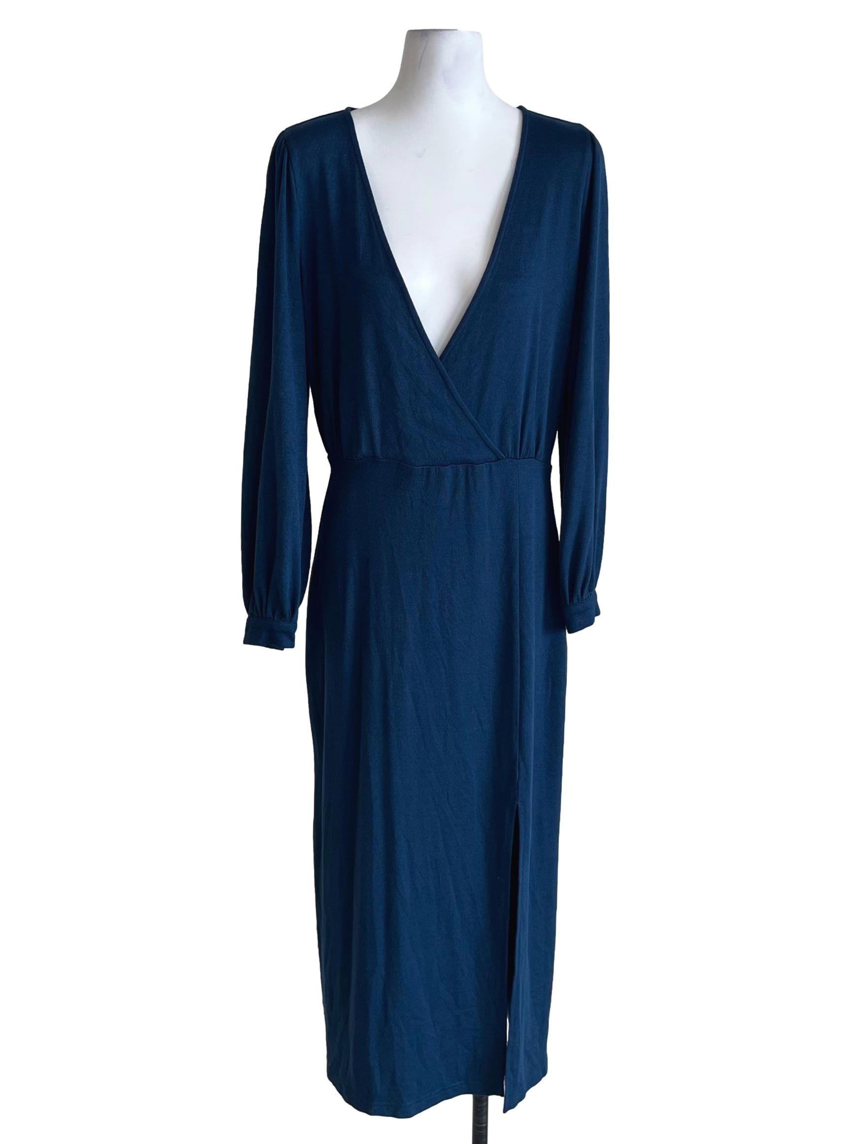 Navy Blue V-Neck Empire Dress