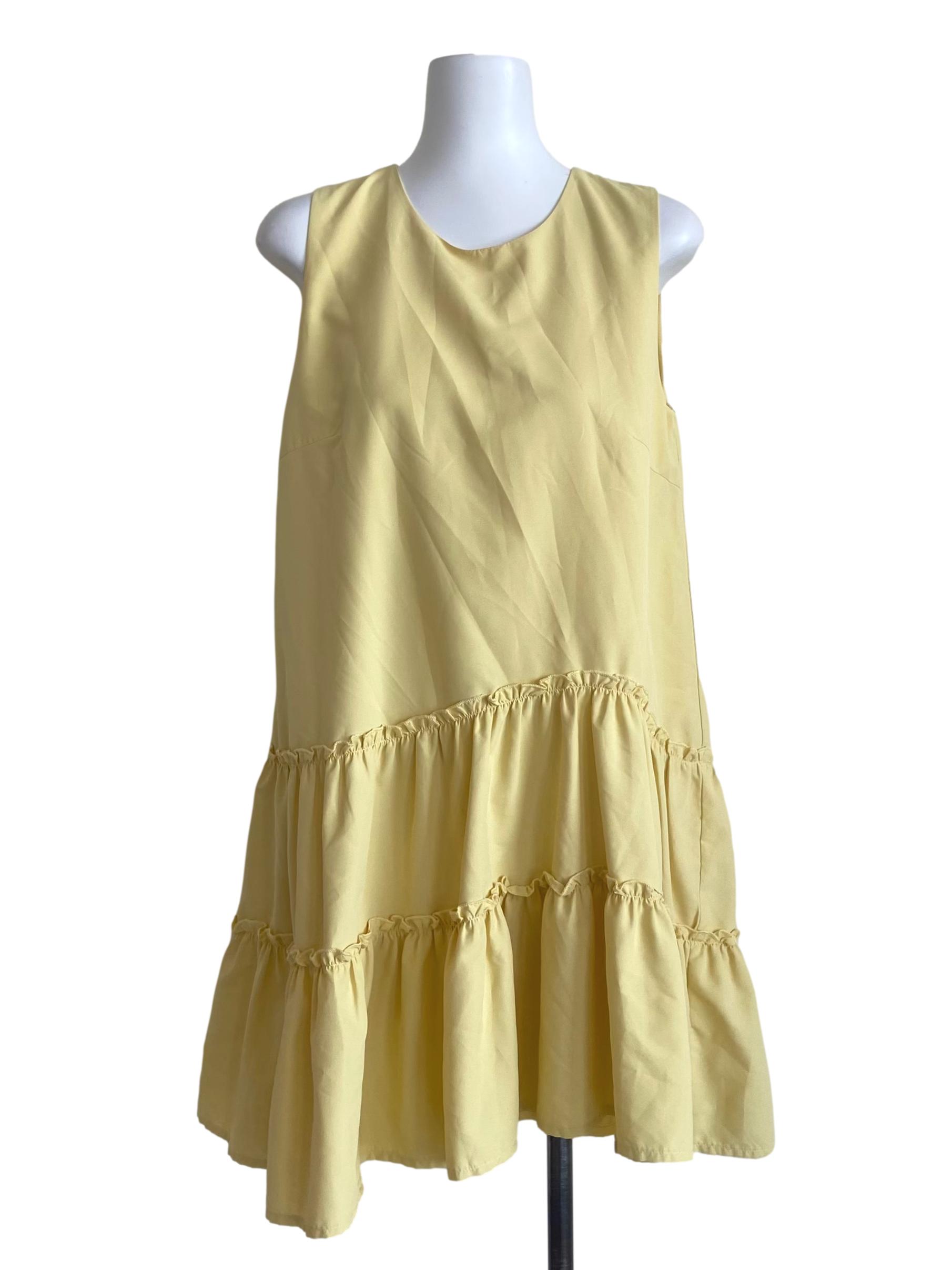 Lemon Sleeveless Layered Ruffled Dress